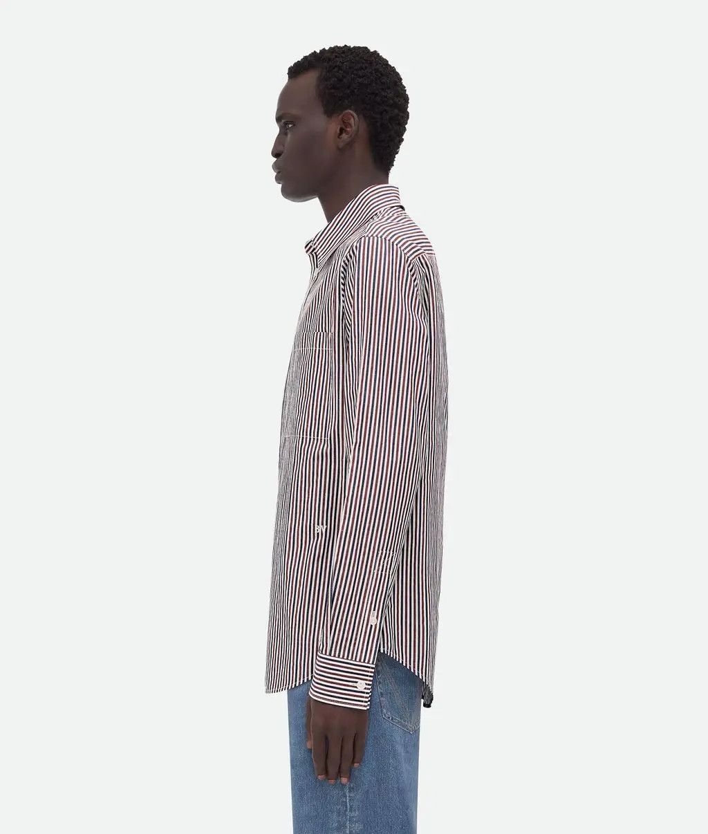 Bottega Veneta o1bcso1str0425 Striped Cotton Shirt With "BV" Embroidery Size US L / EU 52-54 / 3 - 2 Thumbnail