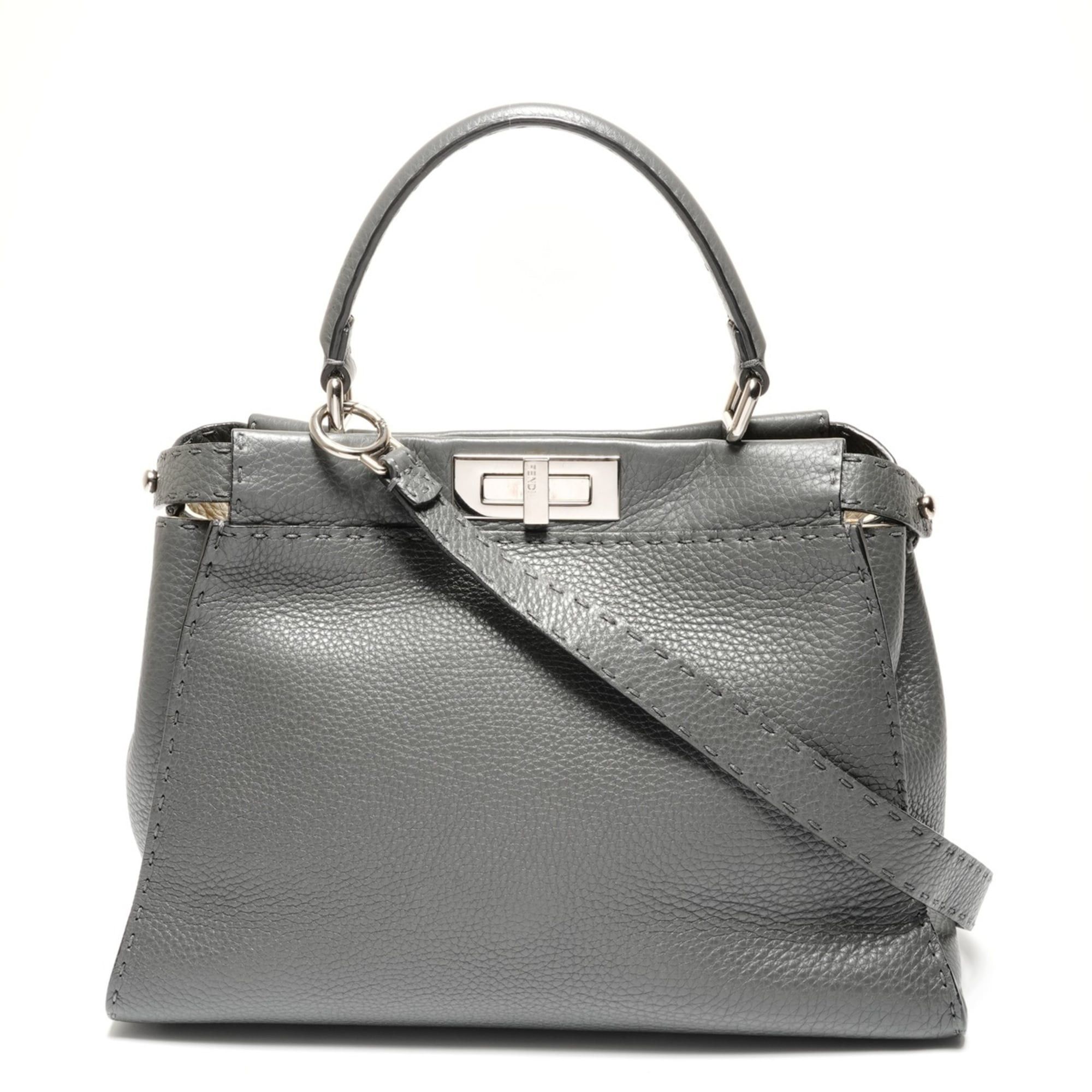 Fendi Fendi Peekaboo 2-way Leather Handbag, Gray Size ONE SIZE - 1 Thumbnail