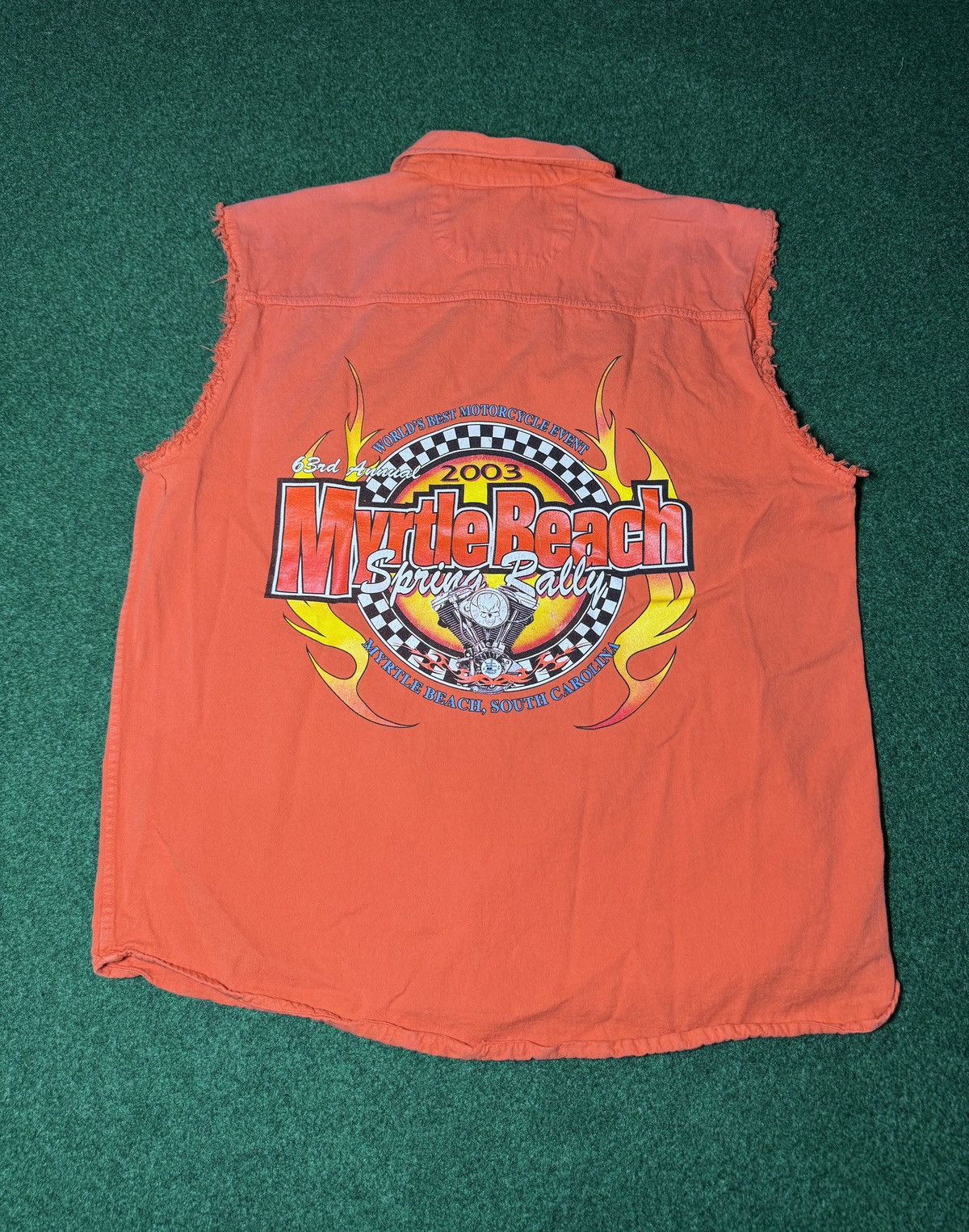 Harley Davidson Biker Flame Graphic Button Up Sleeveless Shirt Myrtle Beach Size US XL / EU 56 / 4 - 1 Thumbnail