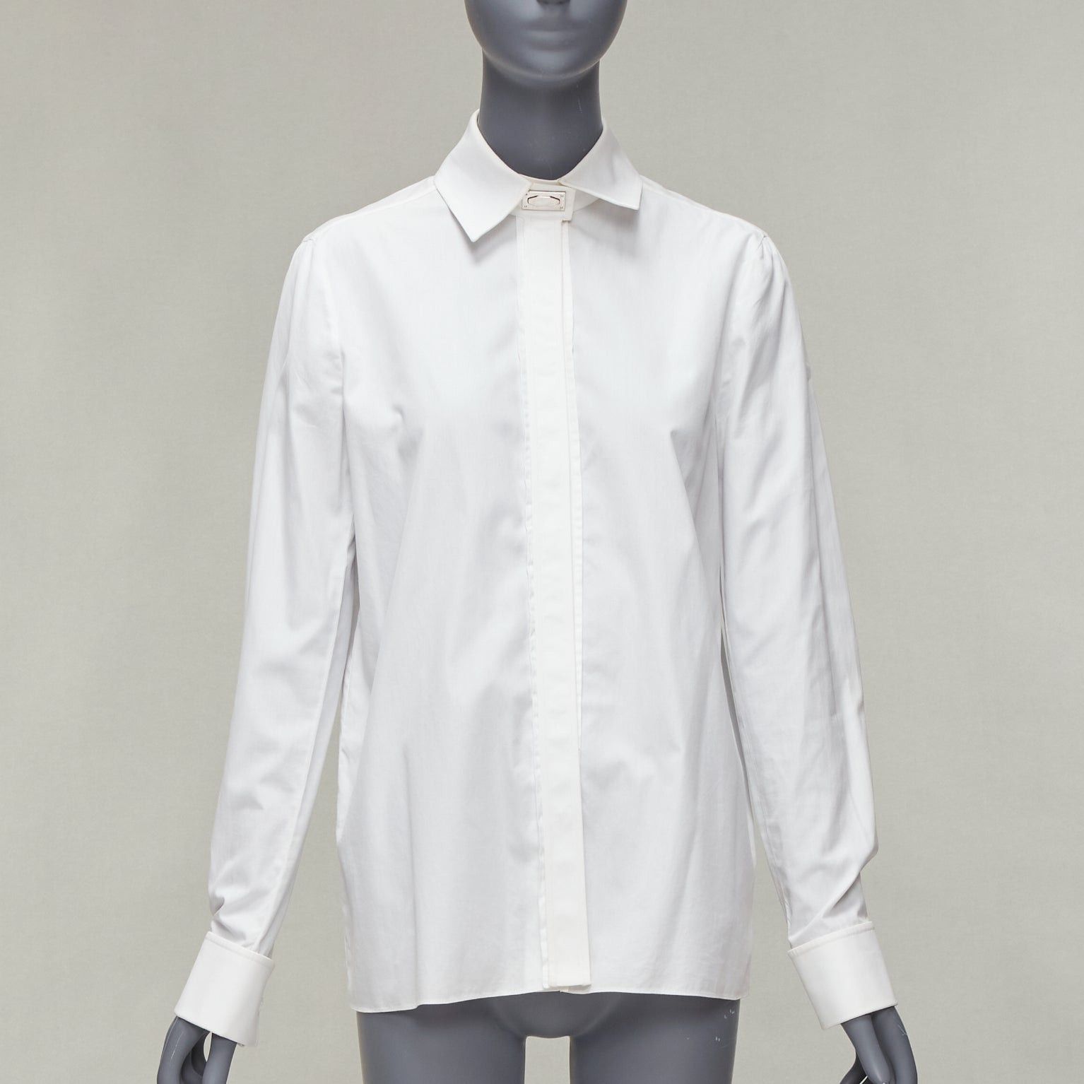 Givenchy GIVENCHY Riccardo Tisci silver metal button collar white cotton shirt FR40 L Size M / US 6-8 / IT 42-44 - 1 Thumbnail