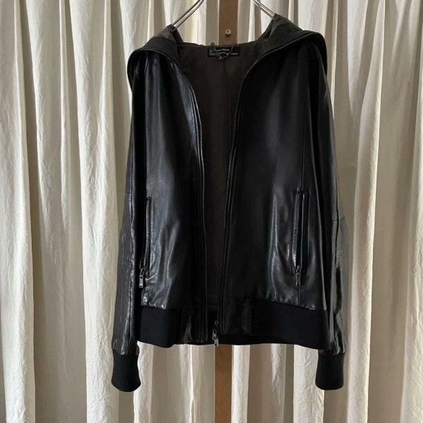 Japanese Brand 02DERIV Leather Jacket Hooded Zip. Size US L / EU 52-54 / 3 - 8 Thumbnail