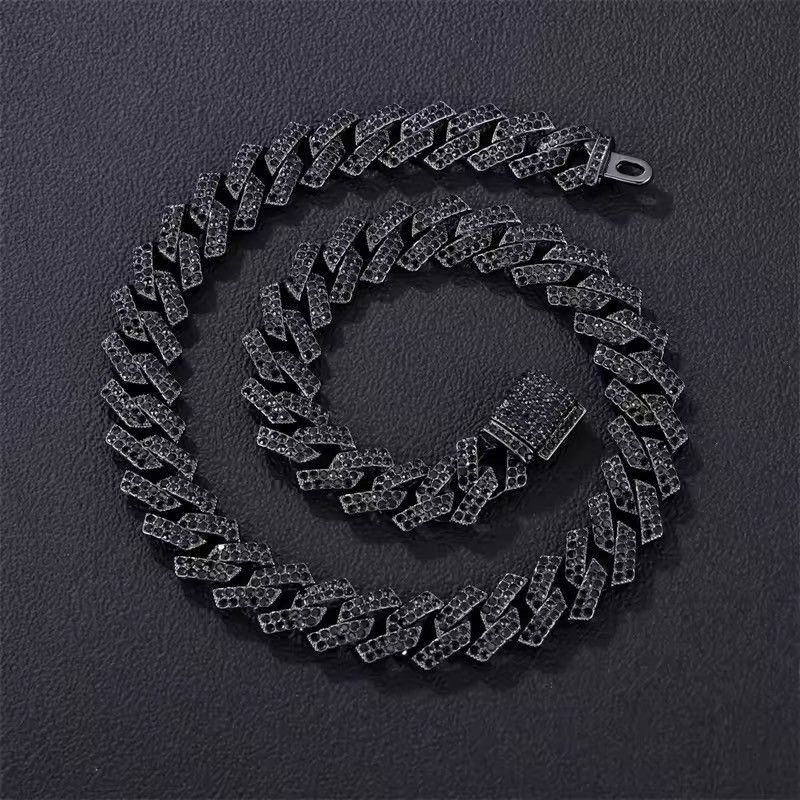 Jewelry 15MM Cuban Link Chain 2Row Black Iced Out Necklace Size ONE SIZE - 1 Thumbnail