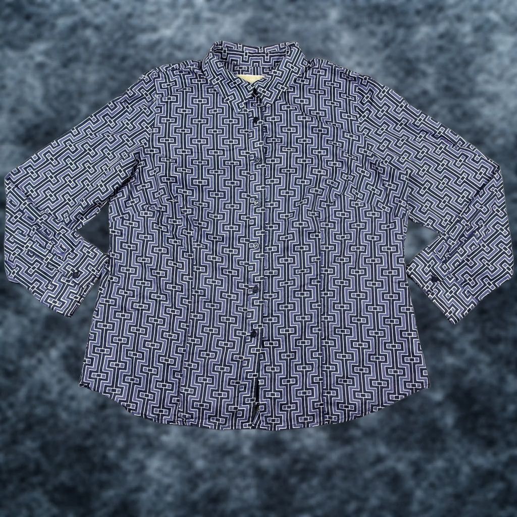 Michael Kors Michael Kors Shirt Womens XL Blue Geometric Print Button Up Cotton Top Work Col 100% Cotton Button-Up Breathable Lightweight Casual Long Sleeve Girls? Size XL / US 12-14 / IT 48-50 - 1 Thumbnail