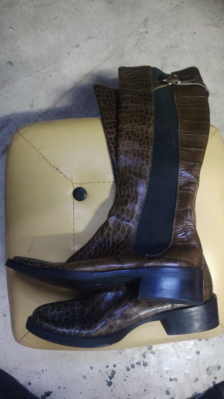 Giorgio Armani Emporio Armani Croc Embossed Knee High Boots Made In Italy Size US 6 / IT 36 - 3 Thumbnail