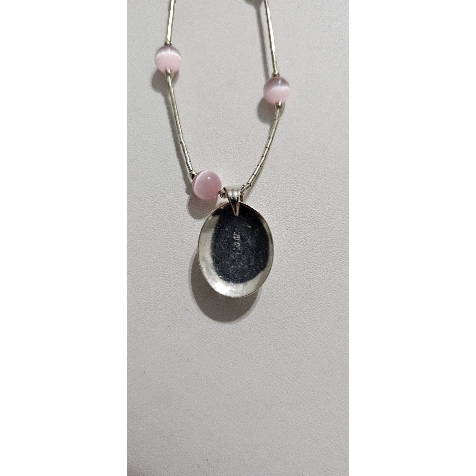 Pink Silver 925 vintage liquid silver pink cat’s eye Necklace Size ONE SIZE - 6 Thumbnail