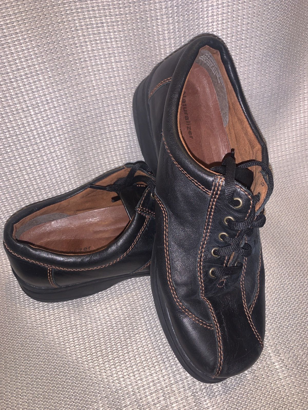 Naturalizer Naturalizer Leather 10WW Lace Flat Oxford black w BRN stitch Size US 10 / IT 40 - 1 Thumbnail