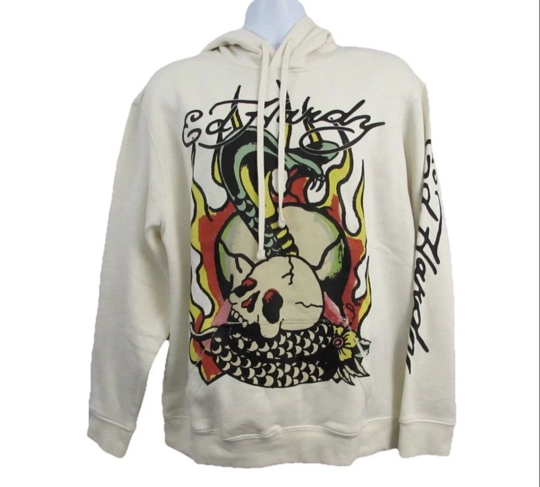 Ed Hardy Ed Hardy Serpent Flame Skull Tattoo Y2K Ivory Hoodie Medium Size US M / EU 48-50 / 2 - 1 Thumbnail
