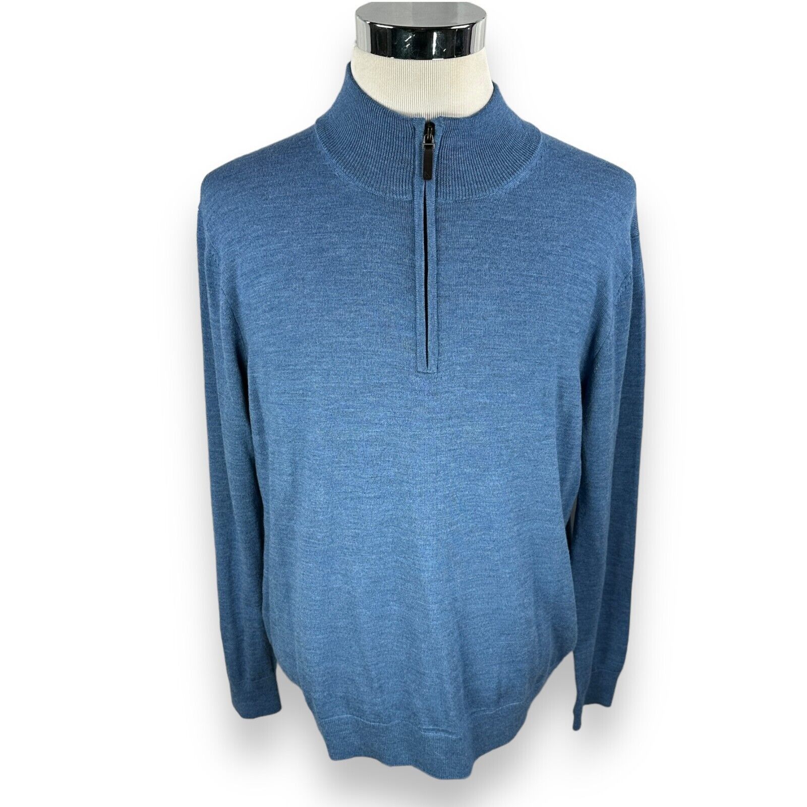 UNTUCKit Untuckit Sweater Large Blue Knit Merino Wool 1/4 Zip Golf Size US L / EU 52-54 / 3 - 1 Thumbnail