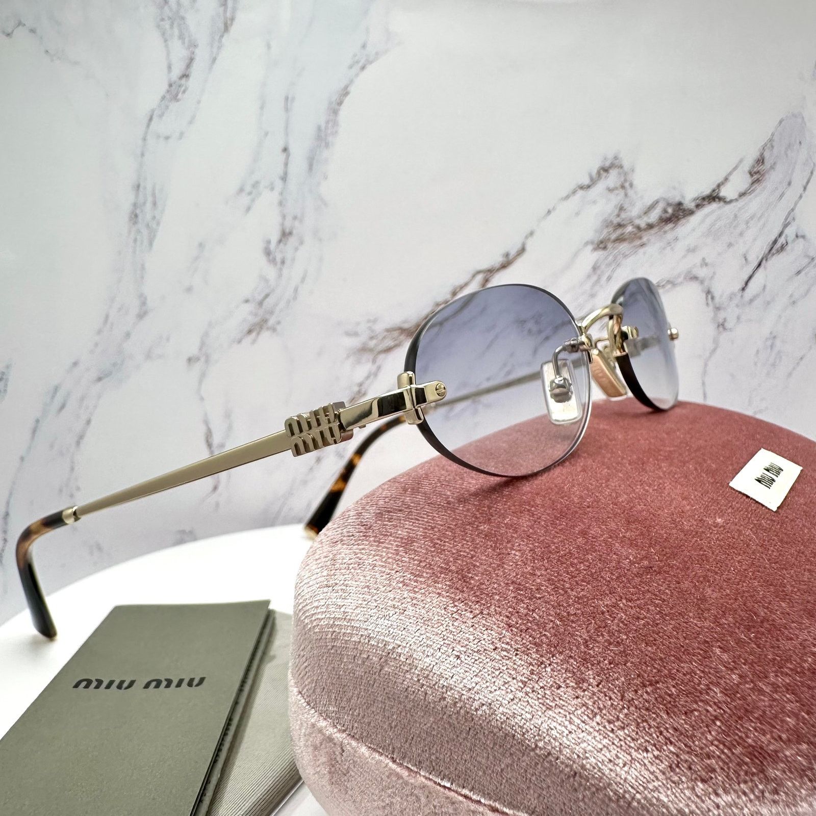 Miu Miu New MIU MIU Sunglasses Oval MU A54S Gold Rimless Gradient Size ONE SIZE - 13 Thumbnail