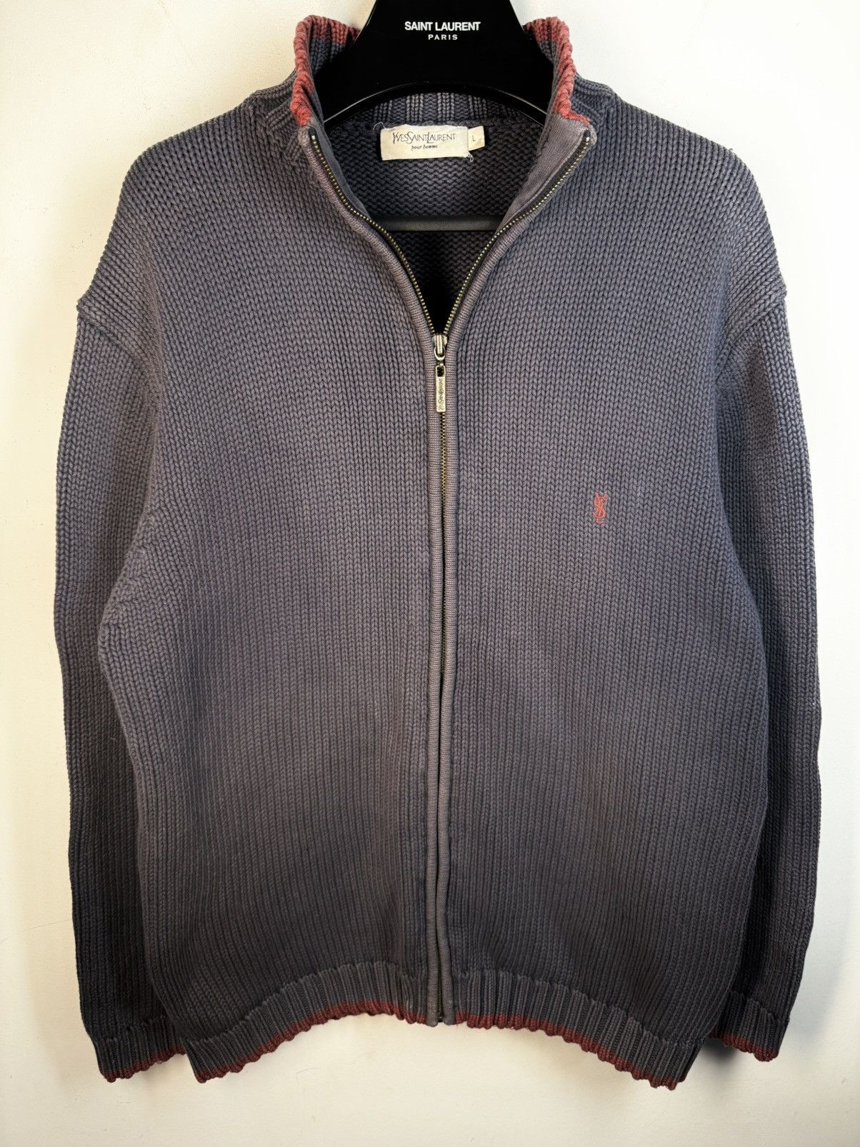 Yves Saint Laurent Heavy Turquoise YSL Sweater Zip Knit Thick Sweatshirt Size US L / EU 52-54 / 3 - 14 Thumbnail