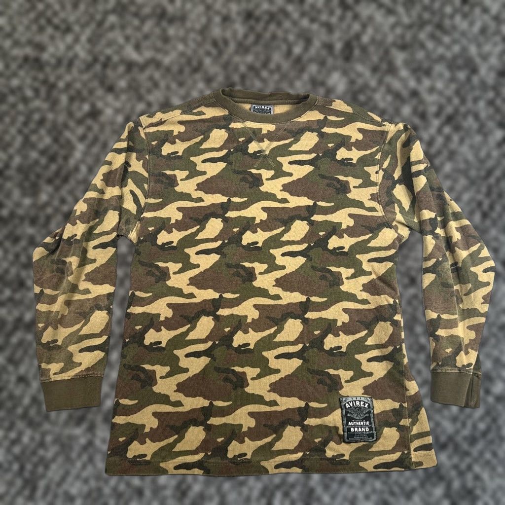 Avirex VINTAGE Avirex Camouflage Long Sleeve Thermal Shirt Men Large Waffle Knit Military Fall Winter Size US L / EU 52-54 / 3 - 1 Thumbnail