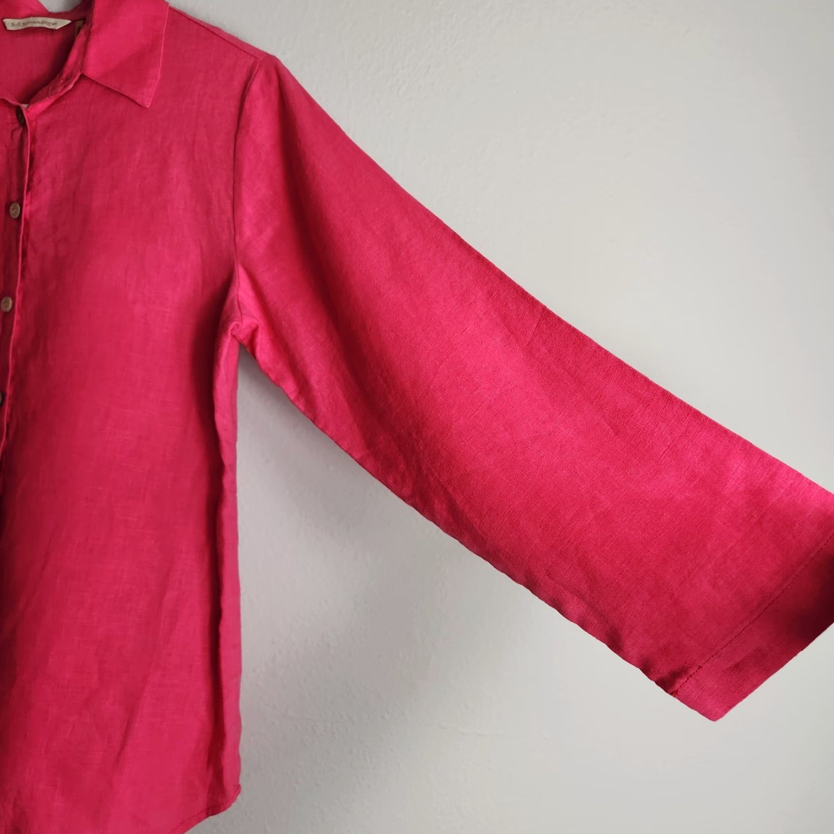 Soft Surroundings Soft Surroundings Shirt Womens Linen Pink Tunic-Size M Long Sleeve Buttonfront Collared Beach, Travel, Vacation 100% Linen Womens Mens? Size M / US 6-8 / IT 42-44 - 3 Thumbnail