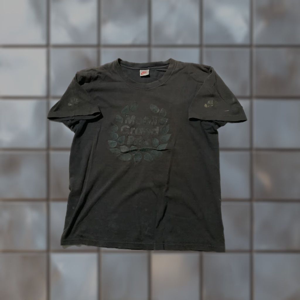 VINTAGE Nike T-Shirt Grand Prix Racing Single Stitch Faded Black L Mens