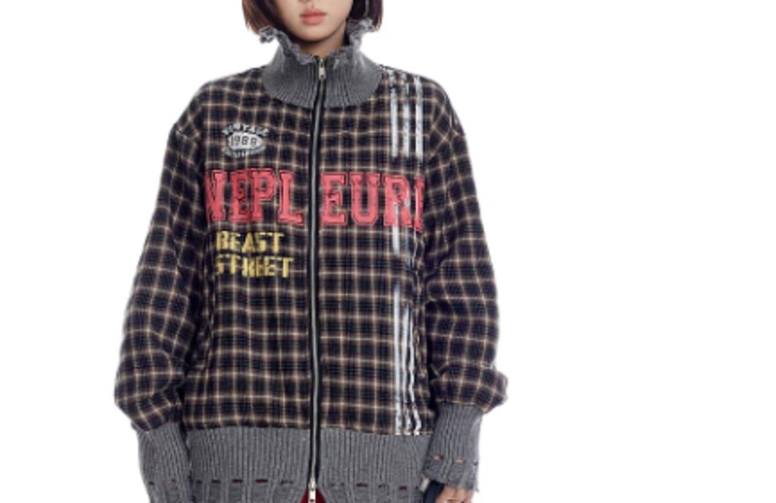 Other Destroyed Plaid Check Zip Jacket | Raw Frayed Hem Street Size US M / EU 48-50 / 2 - 8 Thumbnail