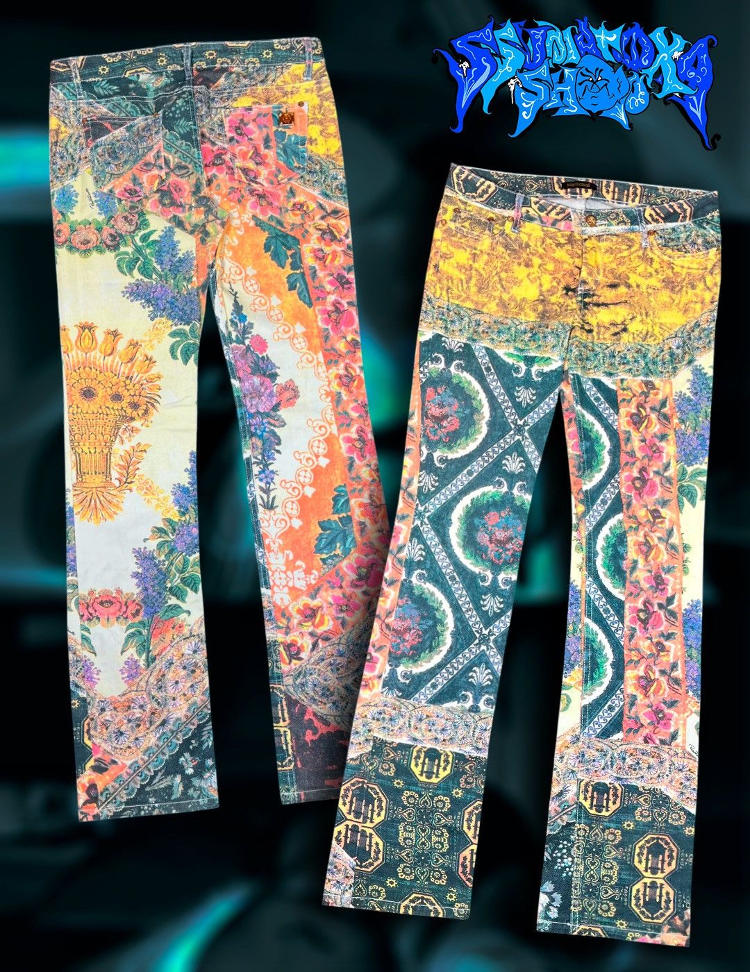 Roberto Cavalli Roberto Cavalli Patchwork Print Jeans Baroque Designer Pants Size 29" - 1 Thumbnail