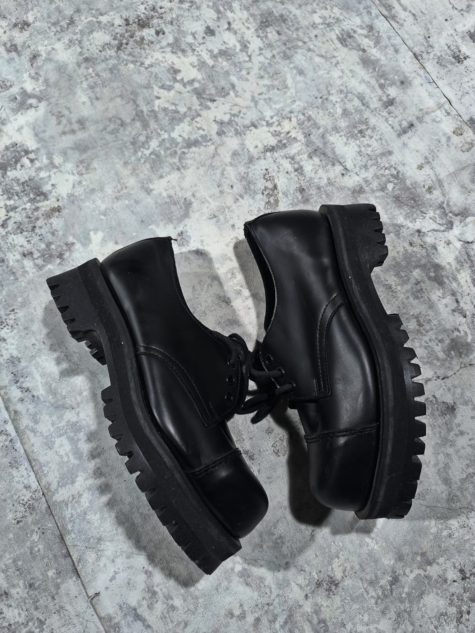 Leather vintage steel cap toe leather shoes chunky platform emo Size US 4 / IT 34 - 4 Thumbnail