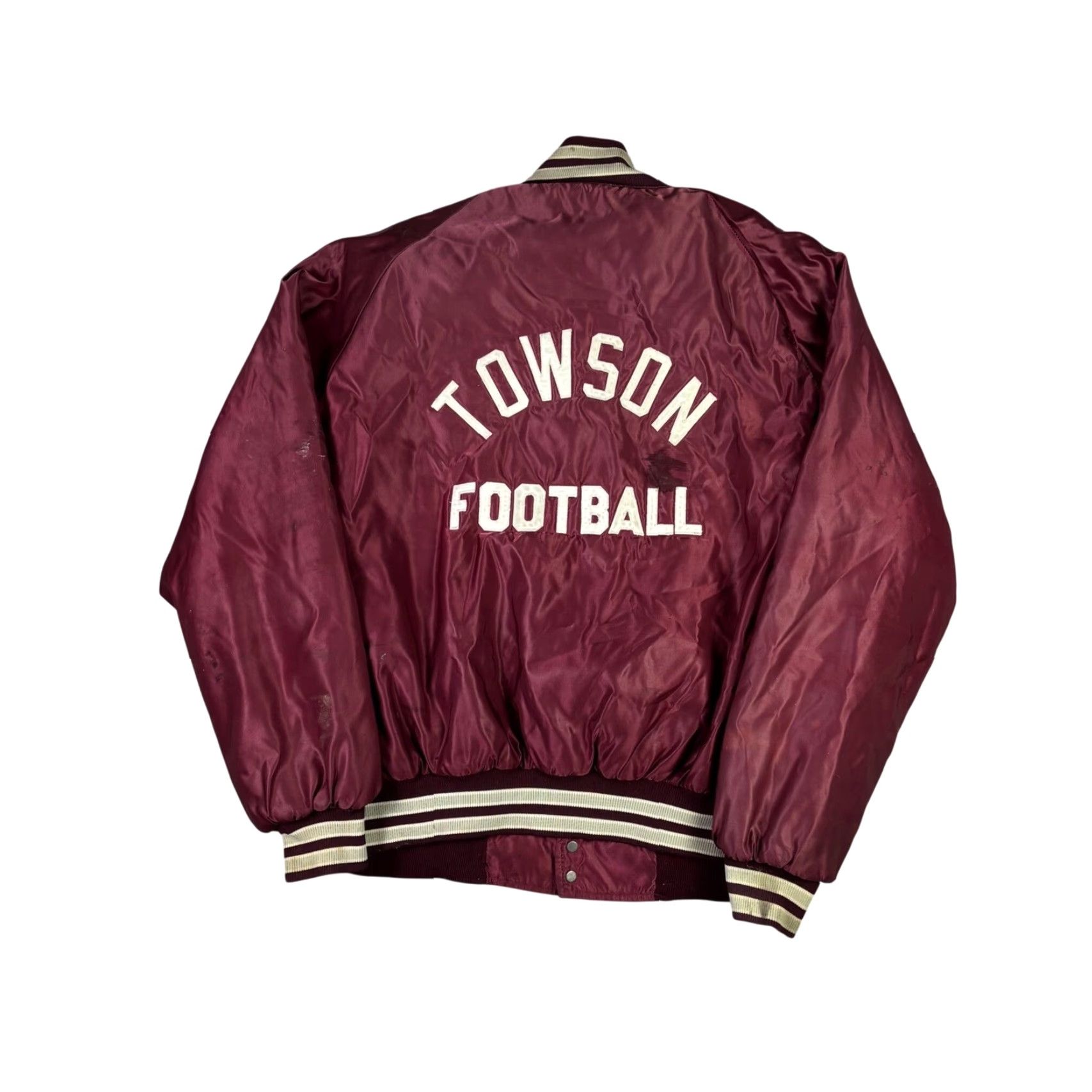 Vintage VINTAGE Butwin Towson Football Satin Varsity Jacket Mens XL Maroon Made in USA Size US XL / EU 56 / 4 - 2 Thumbnail