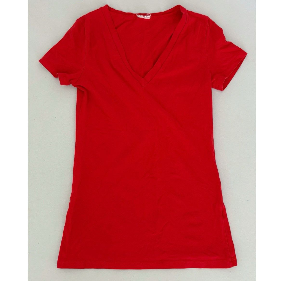 Japanese Brand Red Solid V-Neck Short Sleeve Shirt Top Blouse Tee Size S ❤️✨ Size S / US 4 / IT 40 - 1 Thumbnail