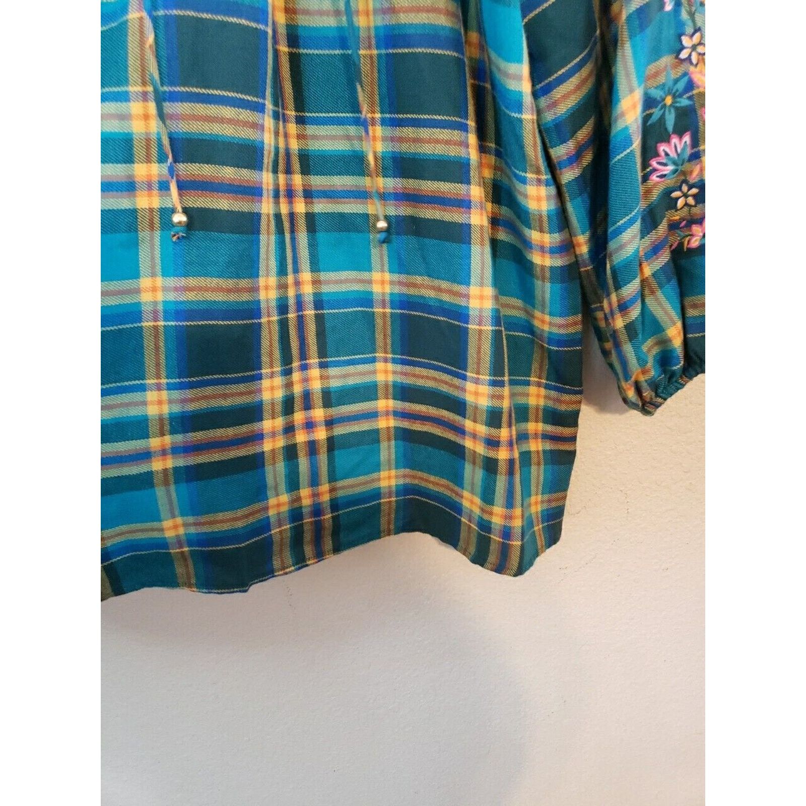 Other The Pioneer Woman Large Blue Plaid Floral Embroidery Top Size L / US 10 / IT 46 - 7 Thumbnail