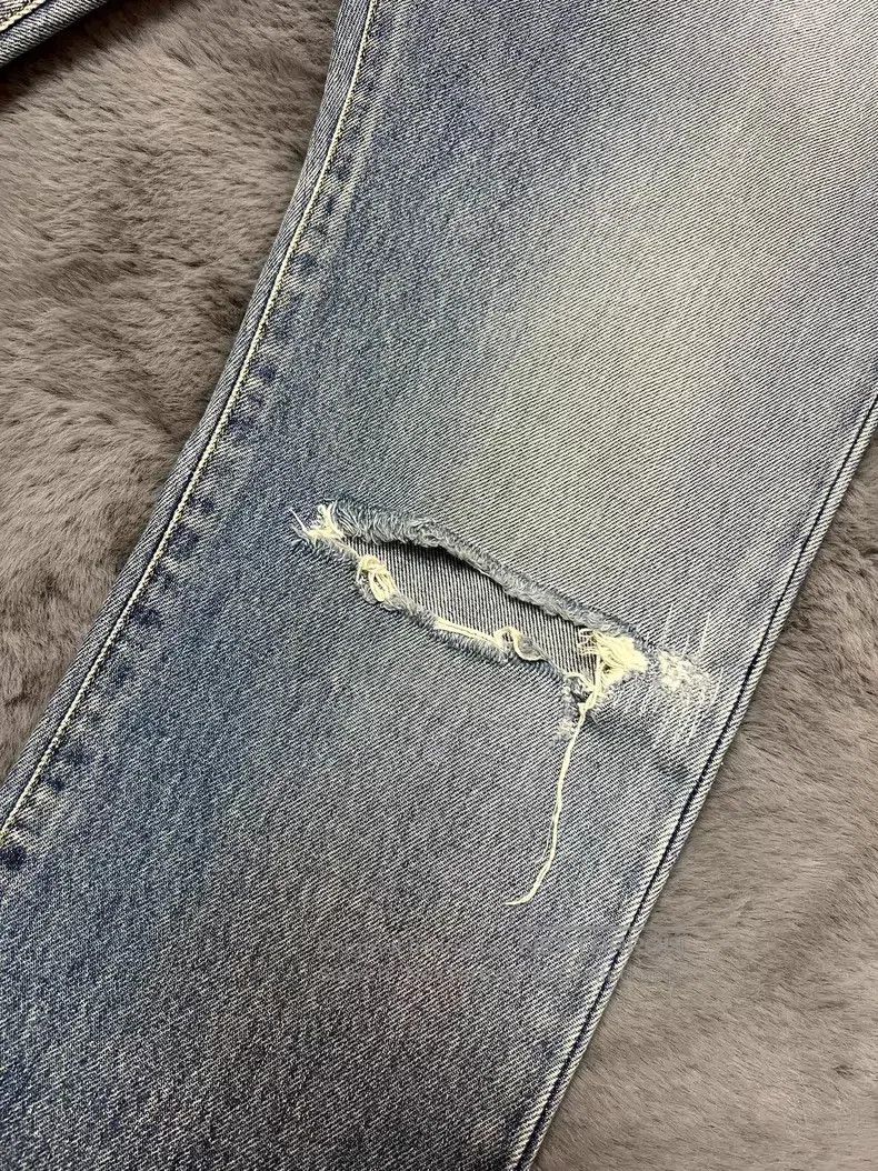 Saint Laurent Paris Saint Laurent Paris Water-Washed Blue Patchwork Ripped Den Size US 31 - 5 Thumbnail