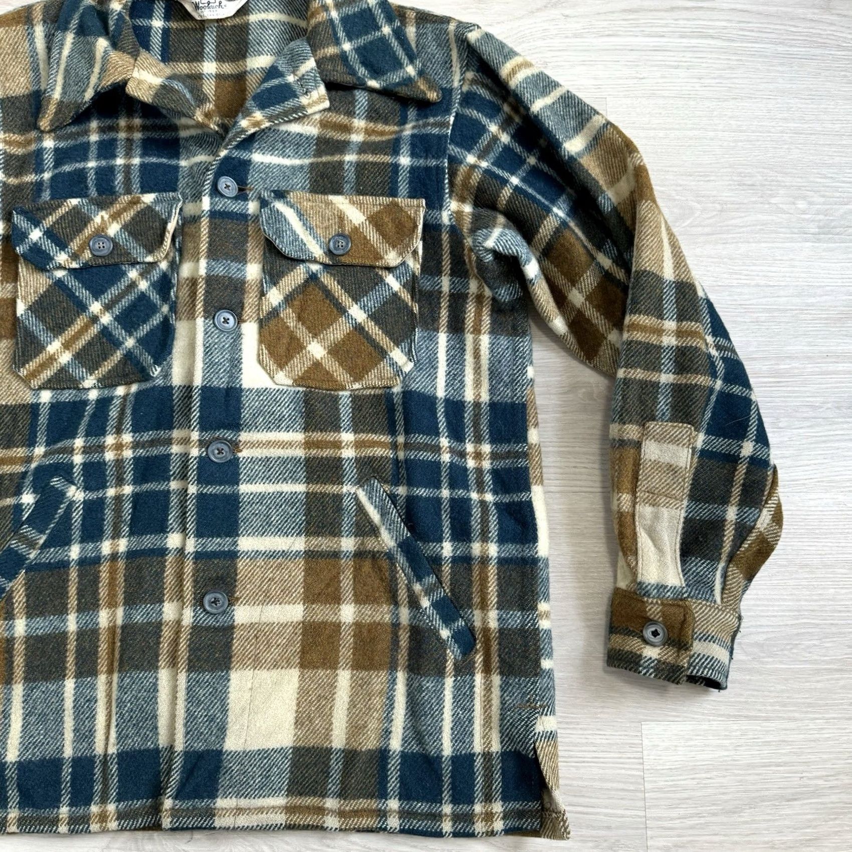 Vintage VINTAGE Woolrich CPO Jacket Mens M Tan Green Beige Plaid Wool Blend Button Coat USA Size US M / EU 48-50 / 2 - 3 Thumbnail