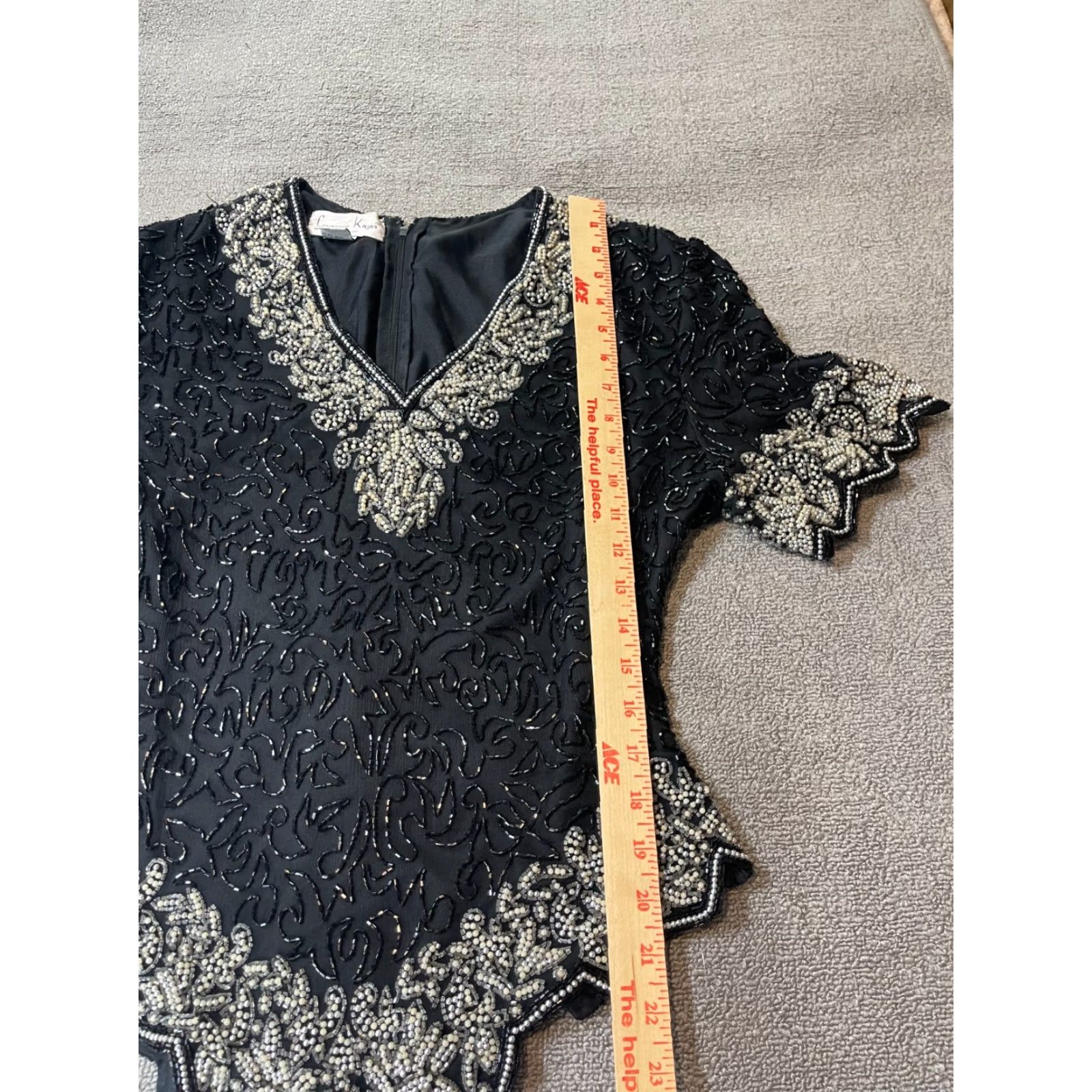 Vintage VINTAGE Laurence Kazar Blouse Womens Large L Black Silk Beaded Top Size L / US 10 / IT 46 - 2 Thumbnail
