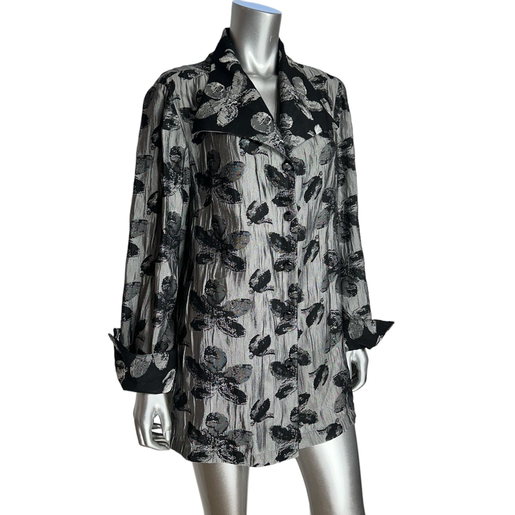 Vintage Criselda Lontok Gray & Black Floral Button-Front Tunic Jack Size XL / US 12-14 / IT 48-50 - 14 Thumbnail