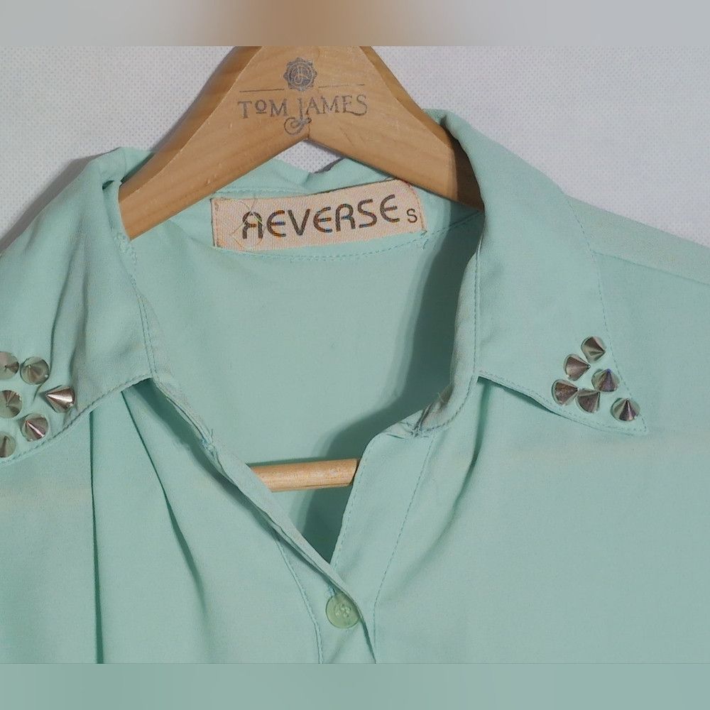 Other Vintage Studded Cross S Light Blue Green Shirt By Reverse Size S / US 4 / IT 40 - 3 Thumbnail