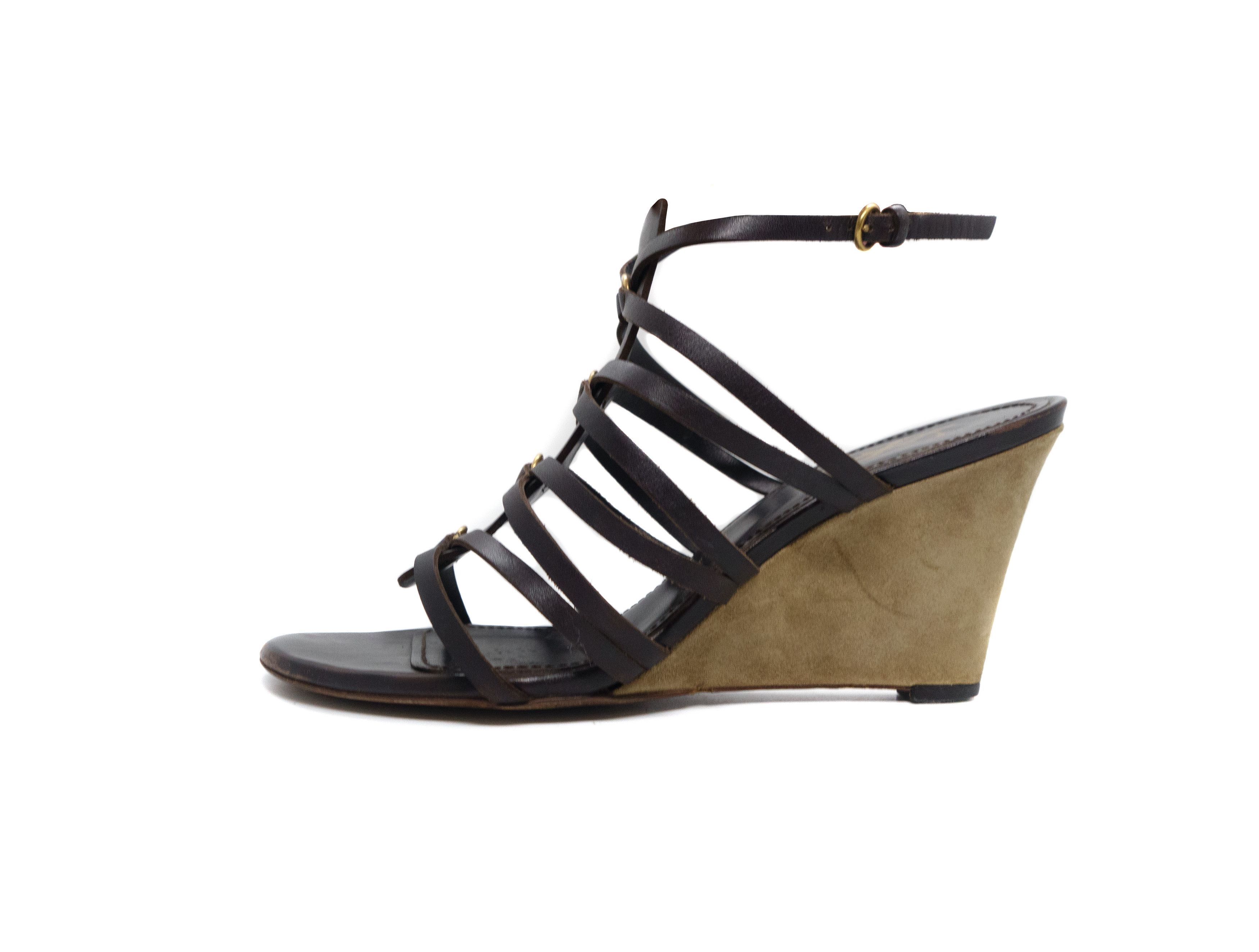 00s Rive Gauche Goya 105 Leather Wedge Gladiator Sandals
