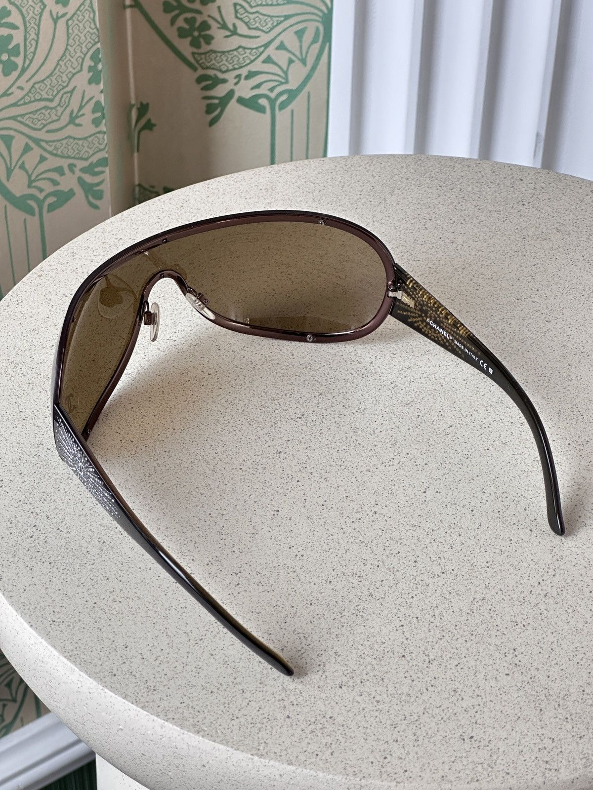 Chanel CHANEL Shield Mask Rhinestones CC Logo Sunglasses 4148-B Y2K Size ONE SIZE - 14 Thumbnail