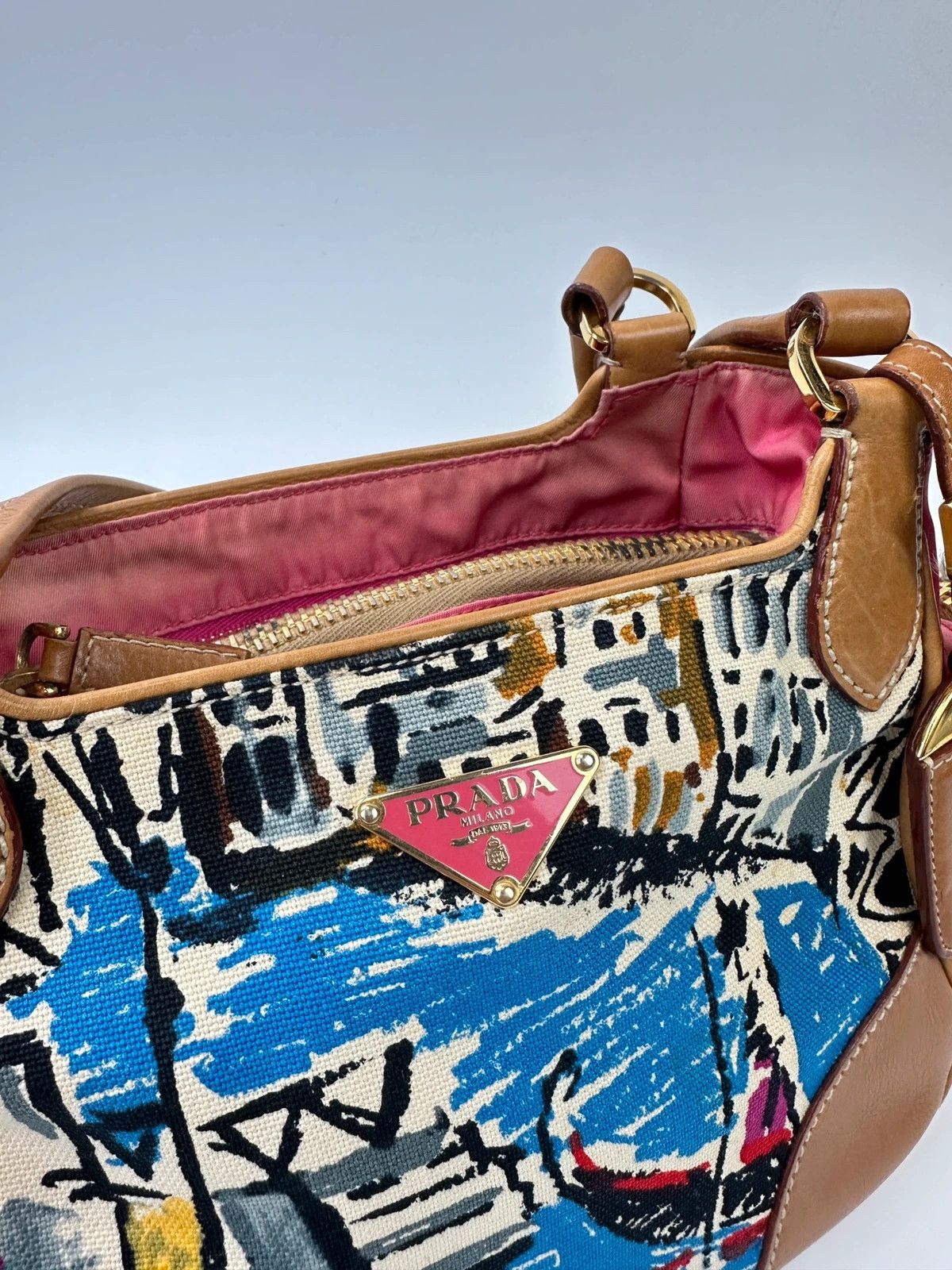 Prada Prada Milano SS04 Venezia Leather & Canvas Painting HandBag Size ONE SIZE - 15 Thumbnail