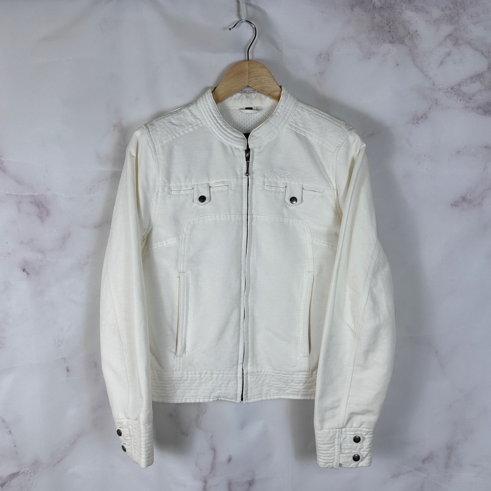Harley Davidson White Rhinestone Motorcycle Jacket Size S / US 4 / IT 40 - 6 Thumbnail