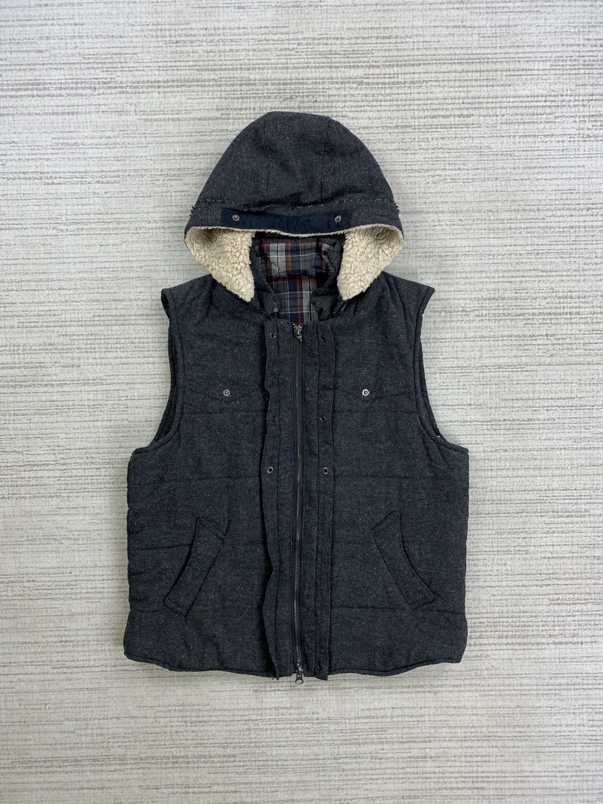Japanese Brand × Vintage × semanticdesign Vtg Semantic Design Double Pocket Sherpa Hoodie Vest Jacket Size US S / EU 44-46 / 1 - 1 Thumbnail
