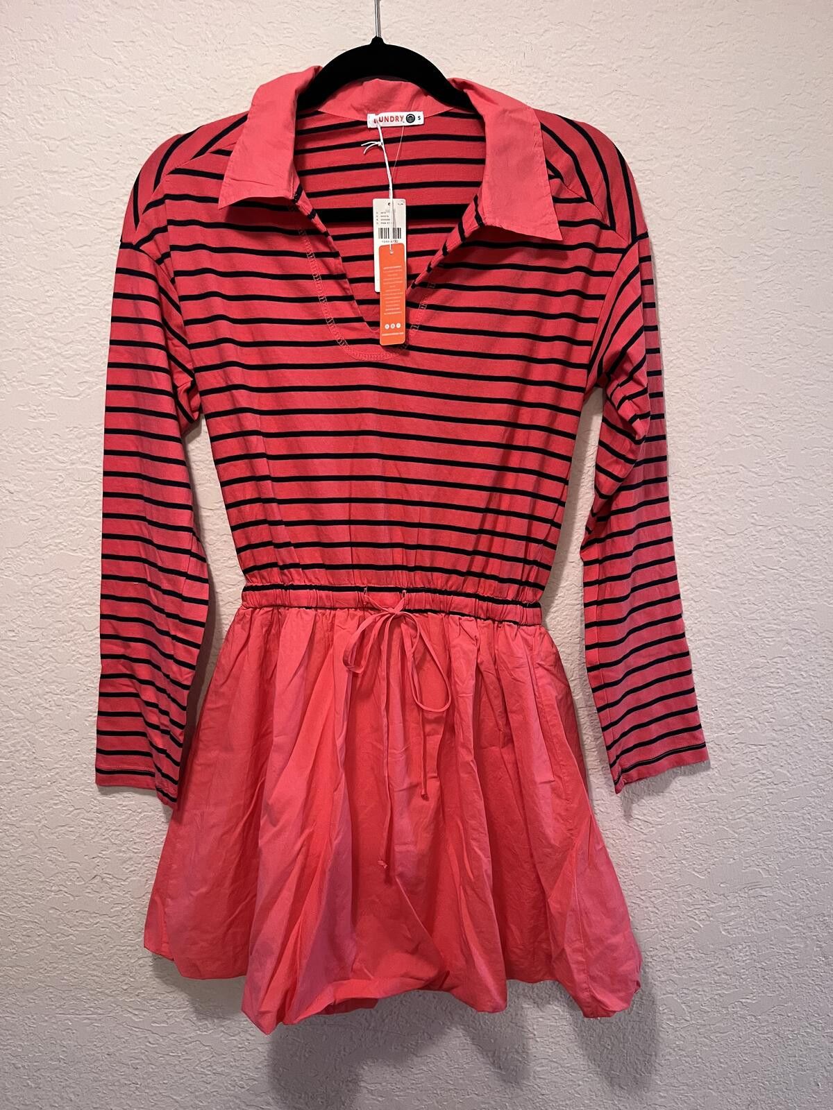 Other Anthropologie Sundry Neon Pink Stripe Bubble Hem Mini Dress Size S / US 4 / IT 40 - 1 Thumbnail