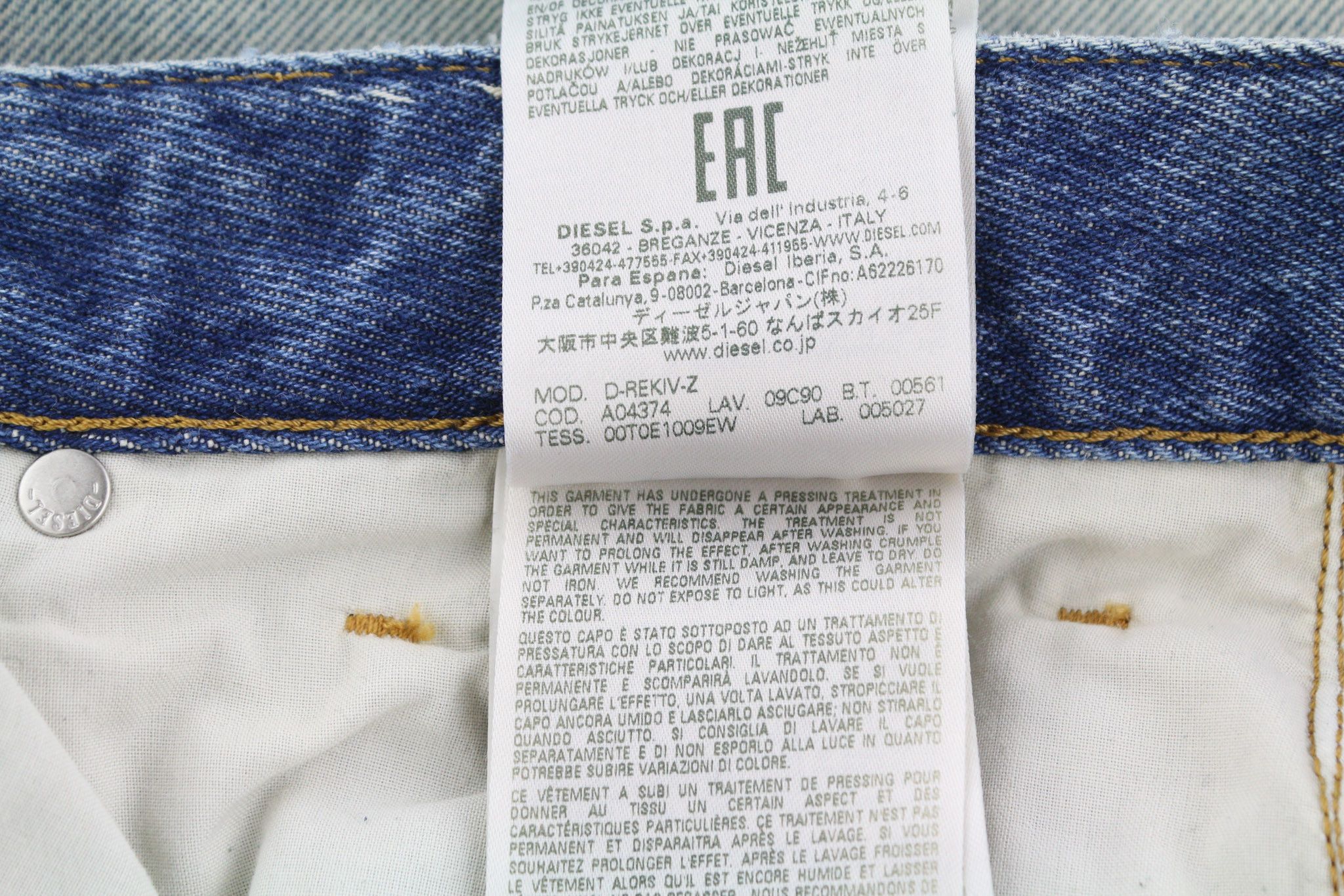 Diesel D-REKIV-Z 09C90 W32/L34 Distress Washed Denim 40391 Size US 32 / EU 48 - 10 Thumbnail