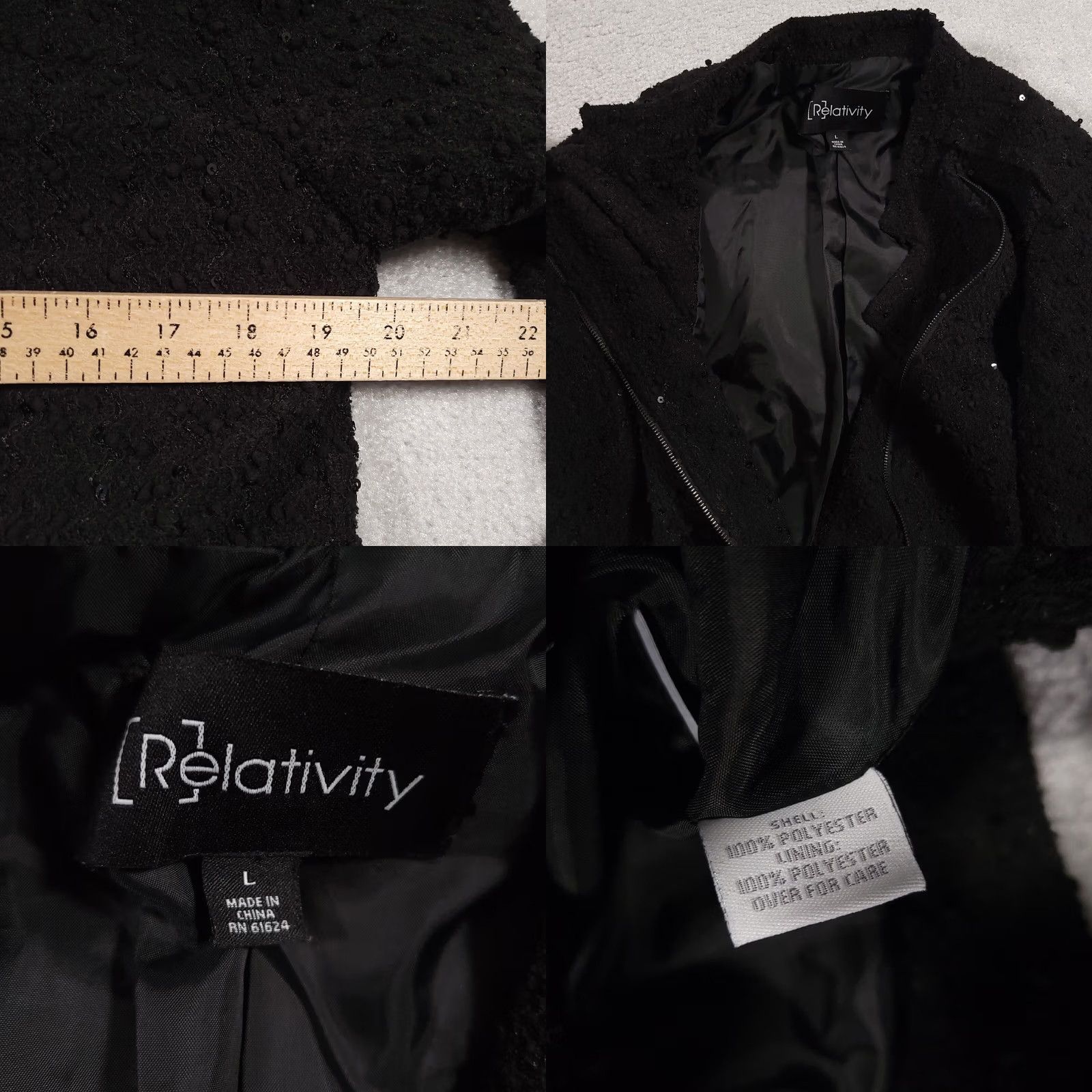 Vintage VINTAGE Relativity Full Zip Jacket Women Large Black Textured Sequin L/S Lined Pockets Size L / US 10 / IT 46 - 8 Thumbnail