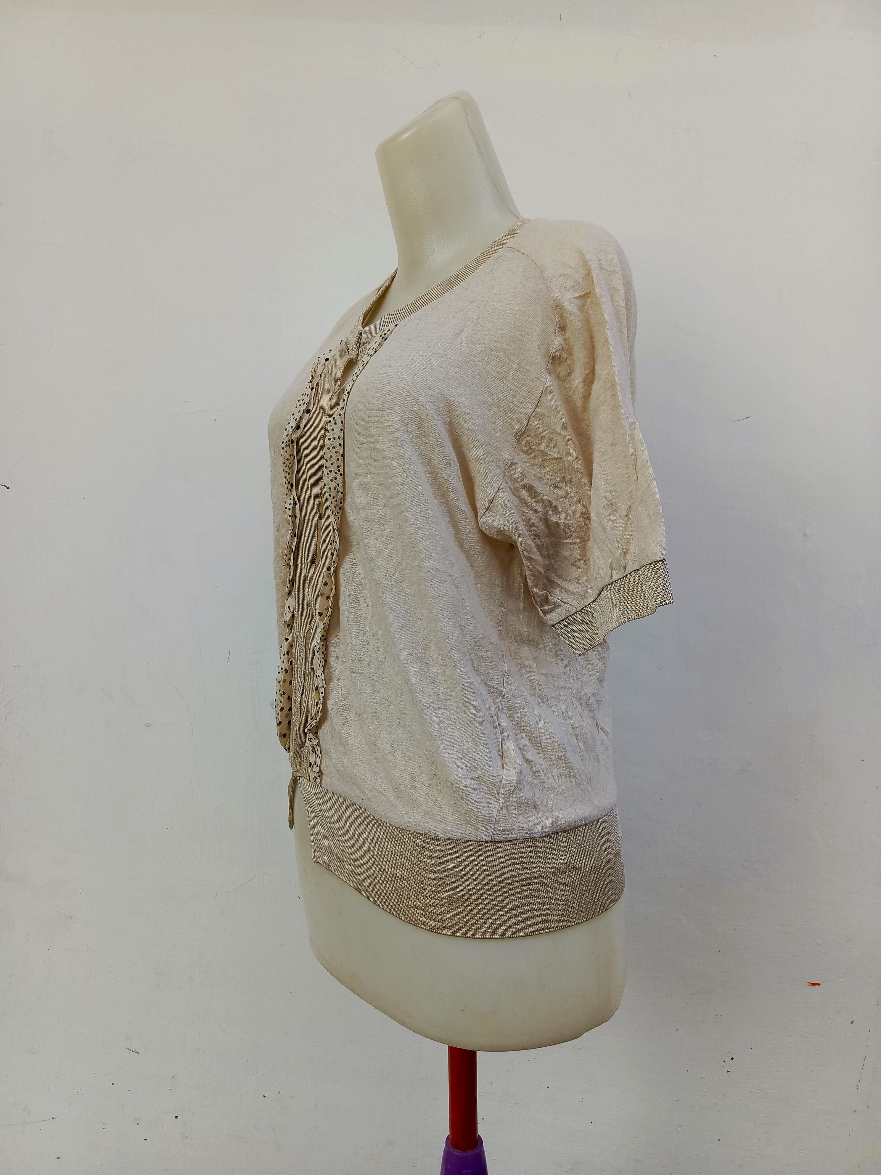 Pas de Calais Pas de Calais Beige Short Sleeve Cardigan Ruffle Detail Size M / US 6-8 / IT 42-44 - 5 Thumbnail