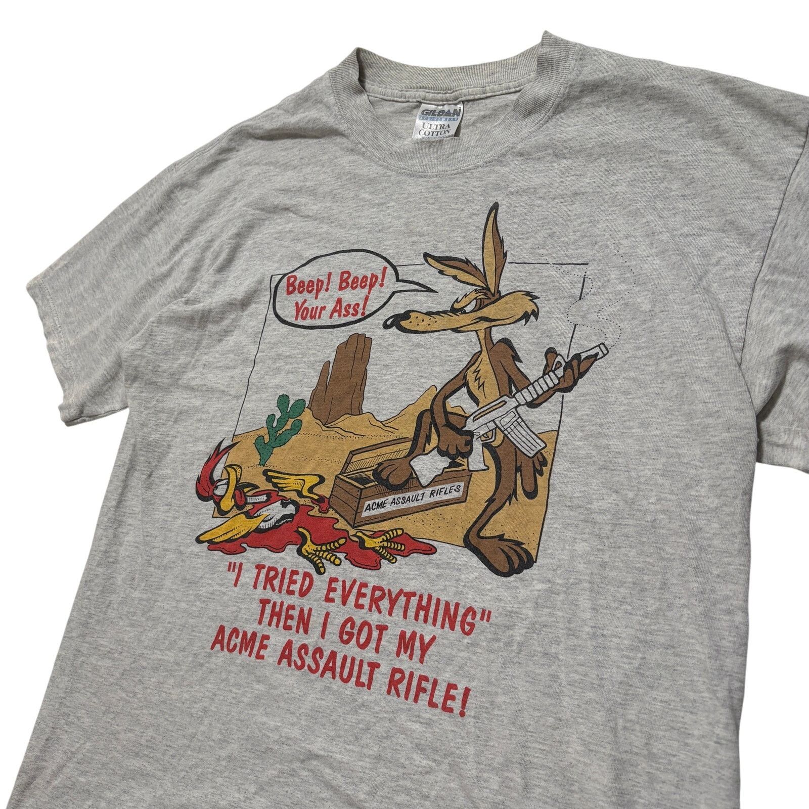 Gildan VTG 90s Looney Tunes Wile E Coyote Parody Gray T-Shirt L Size US L / EU 52-54 / 3 - 2 Thumbnail