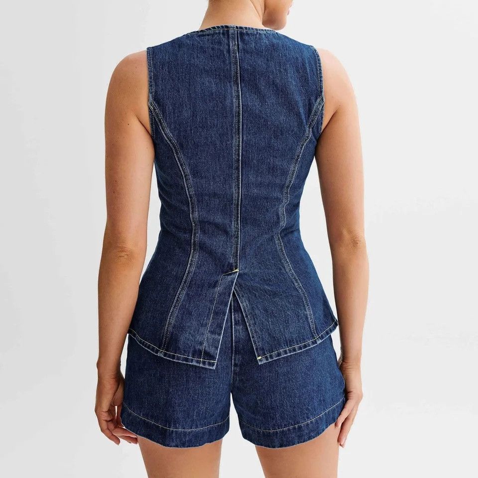 Japanese Brand × Vintage Vintage Retro Denim Long Vest Button Up Sleeveless Size L / US 10 / IT 46 - 3 Thumbnail