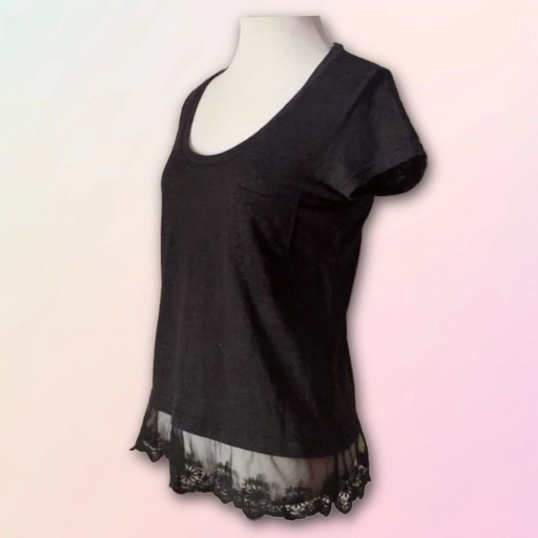 Vintage Retro, Y2K, Lace Trimmed, Short Sleeve Pocket Tee Size M / US 6-8 / IT 42-44 - 1 Thumbnail