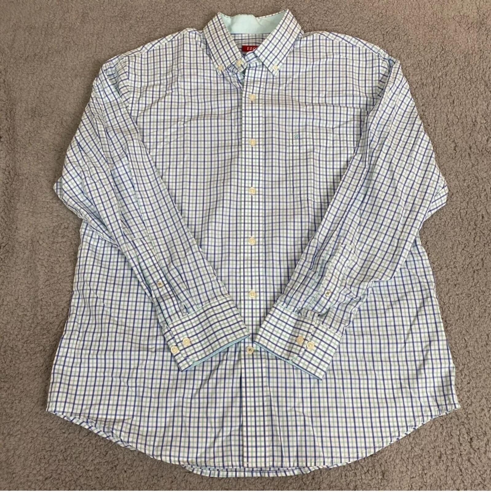 Izod Men's L Large Blue/Aqua Long Sleeve Cotton Casual Button Up Size 42R - 3 Thumbnail