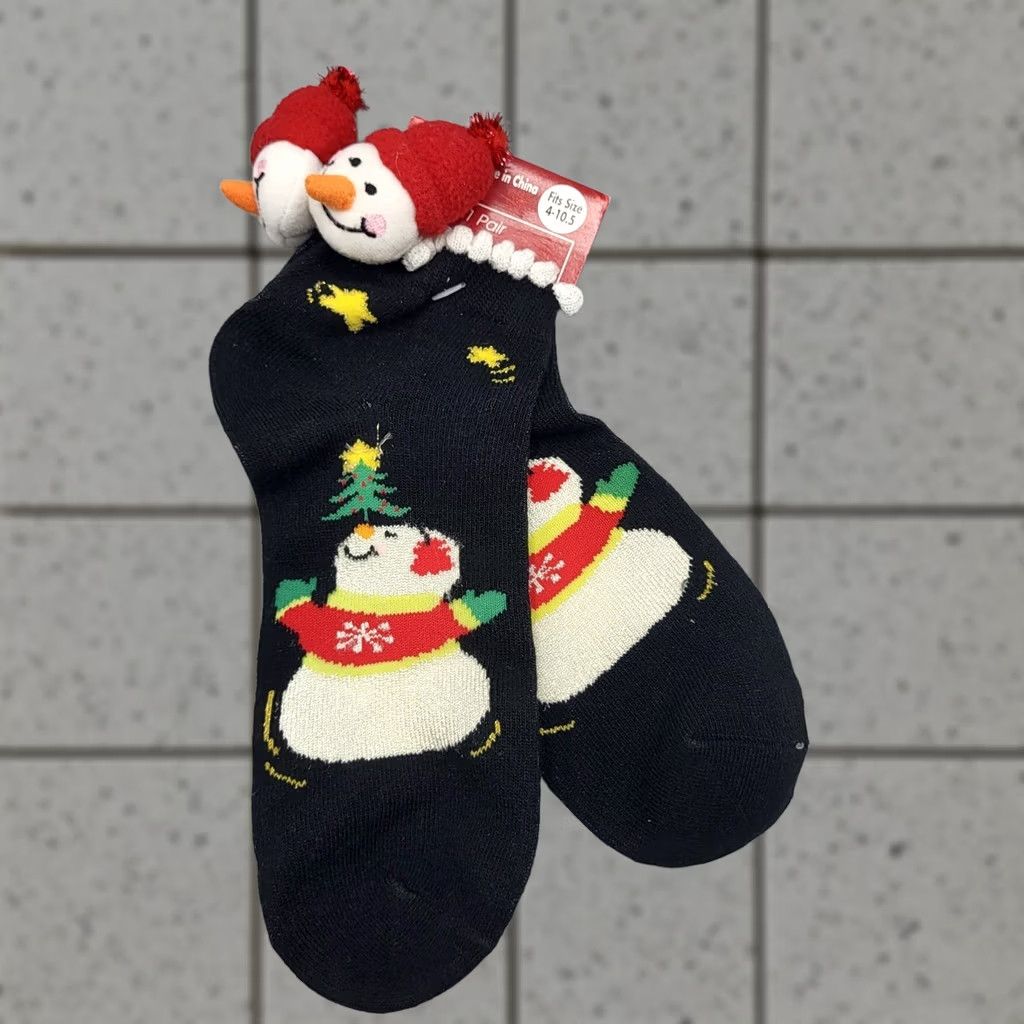 Walmart Snowman Christmas Socks Womens One Size Black 3D Plush Head Holiday Knitted Novelty Winter Socks Mens Womens Girls Boys Size ONE SIZE - 1 Thumbnail