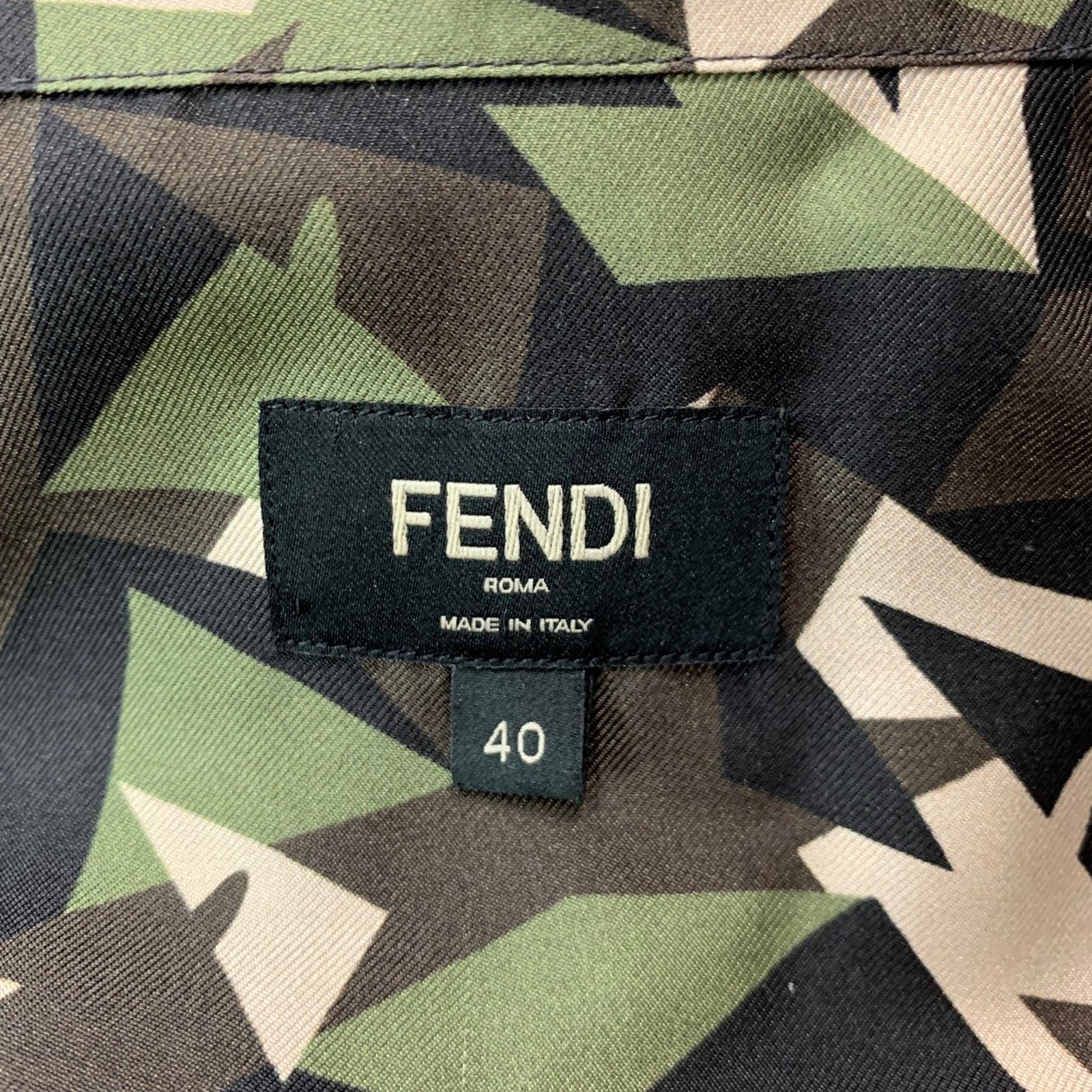 Fendi M Green Brown Abstract Silk Button Up Long Sleeve Shirt Size US M / EU 48-50 / 2 - 5 Thumbnail