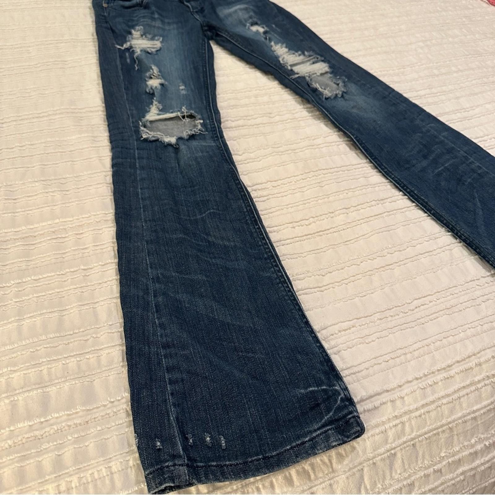 Rage Against The Machine Machine Denim Low Rise Flare Juniors 7 Distressed Bootcut 28 Size 30" / US 8 / IT 44 - 3 Thumbnail