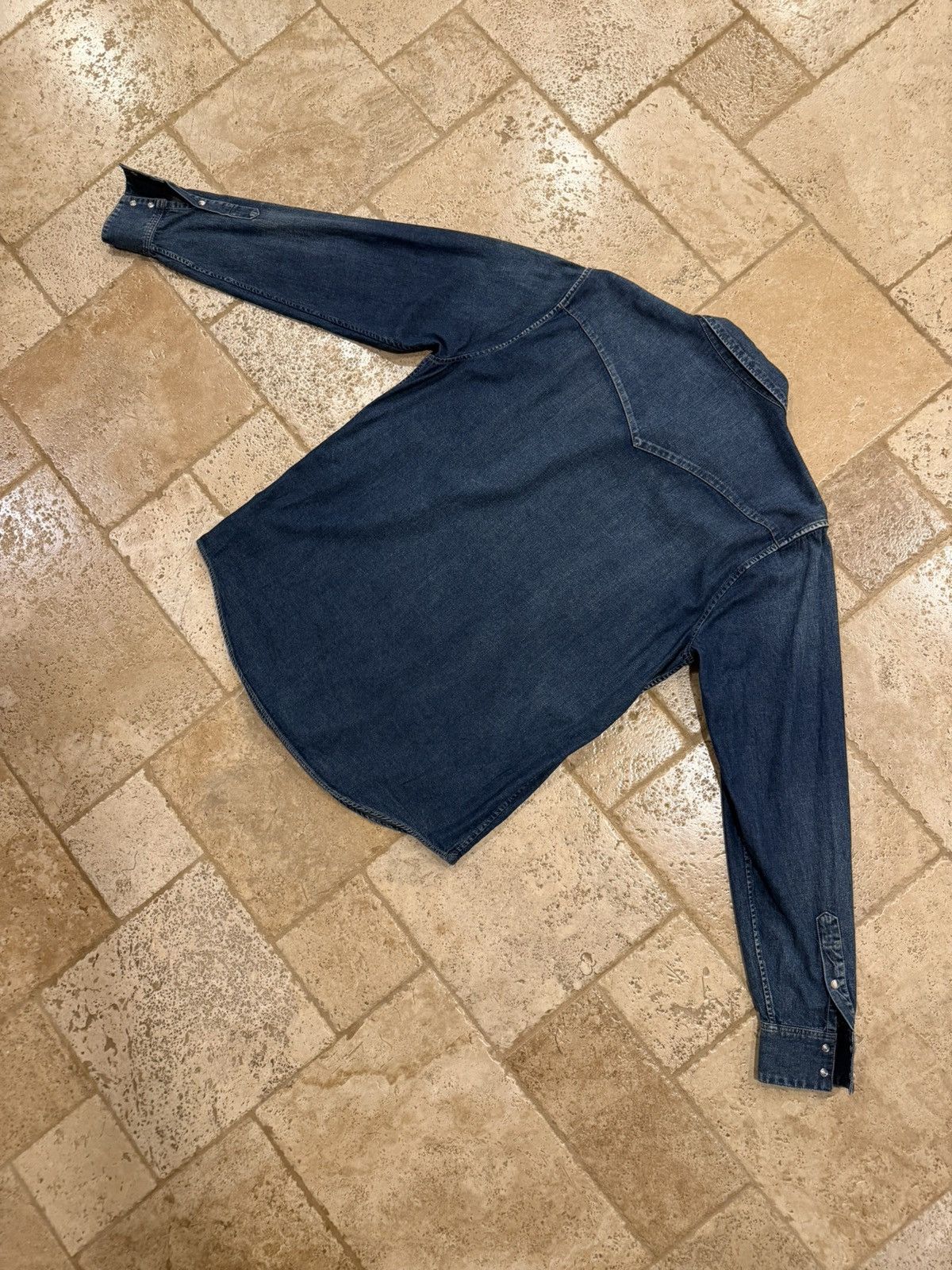 Celine Celine x Hedi Western Stone Wash Blue Denim Button Up Shirt Size US XXL / EU 58 / 5 - 12 Thumbnail