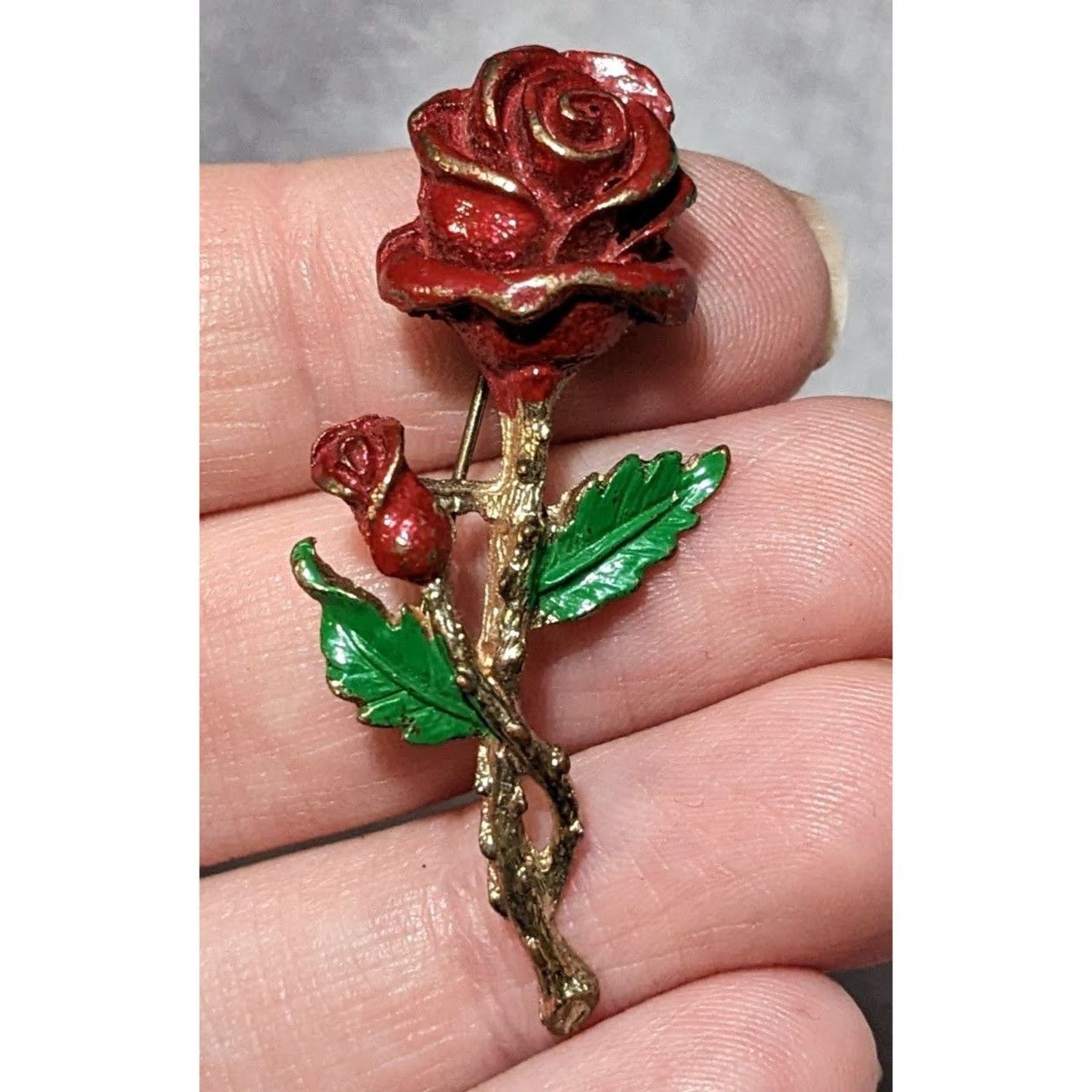 Other Vintage Red And Gold Enamel Rose Brooch Size ONE SIZE - 6 Thumbnail