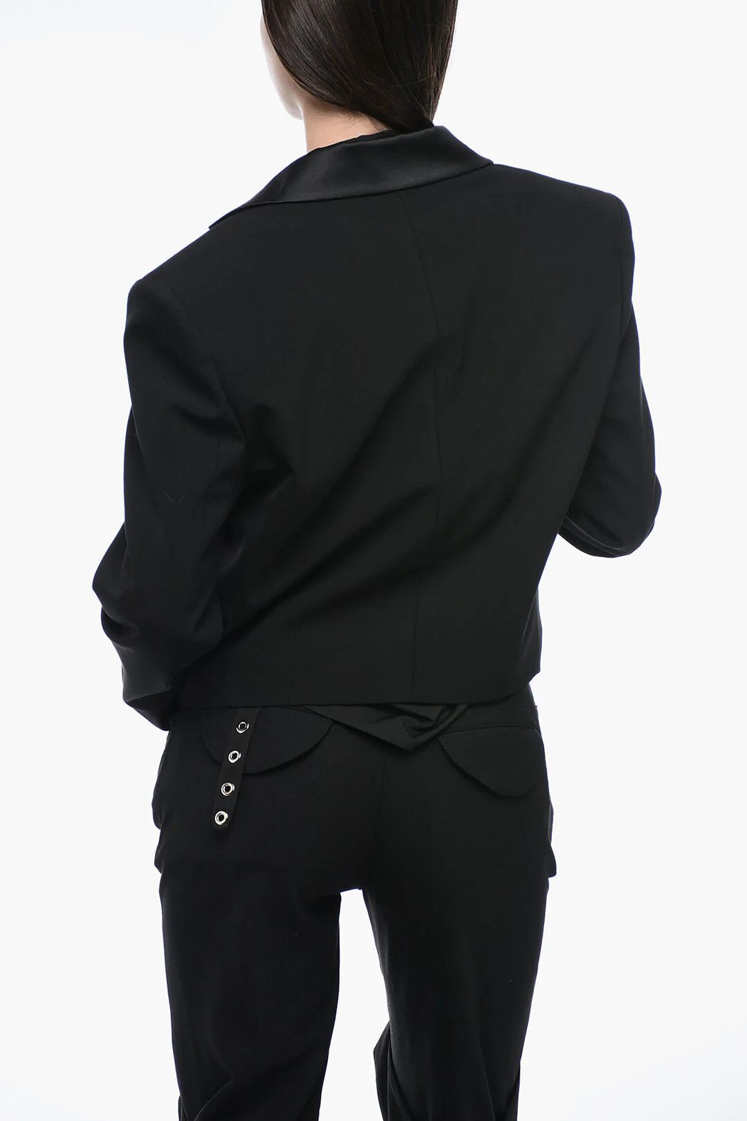 Off-White og1mm0426 Satin-Trimmed Cropped Blazer in Black Size M / US 6-8 / IT 42-44 - 2 Thumbnail