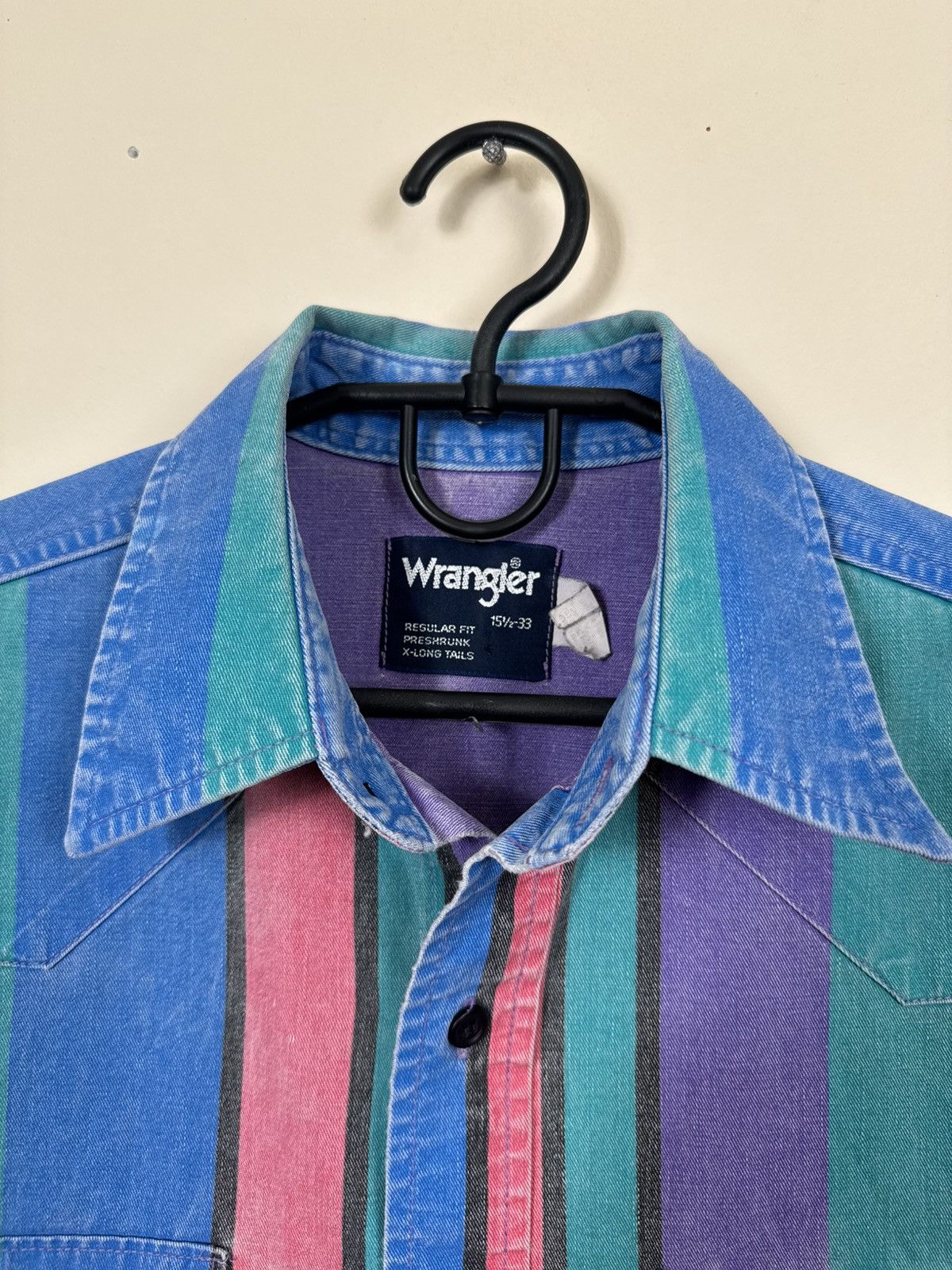 Vintage VTG Wrangler brushpopper multi bold stripe shirt 15.5 - 33 Size US M / EU 48-50 / 2 - 8 Thumbnail