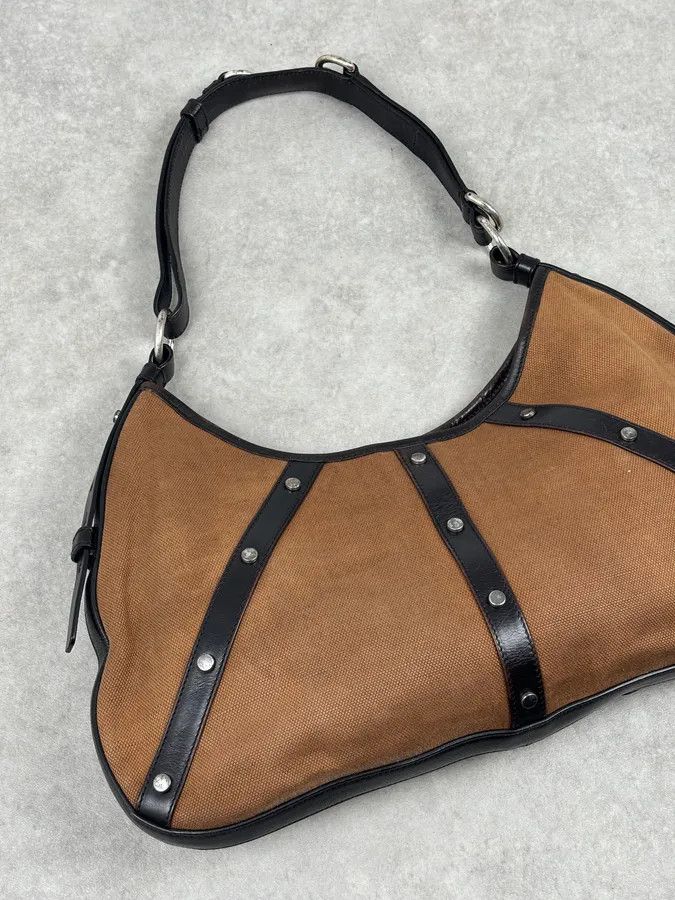 Yves Saint Laurent Yves Saint Laurent Brown Leather Wood Studded Shoulder Bag Size ONE SIZE - 9 Thumbnail