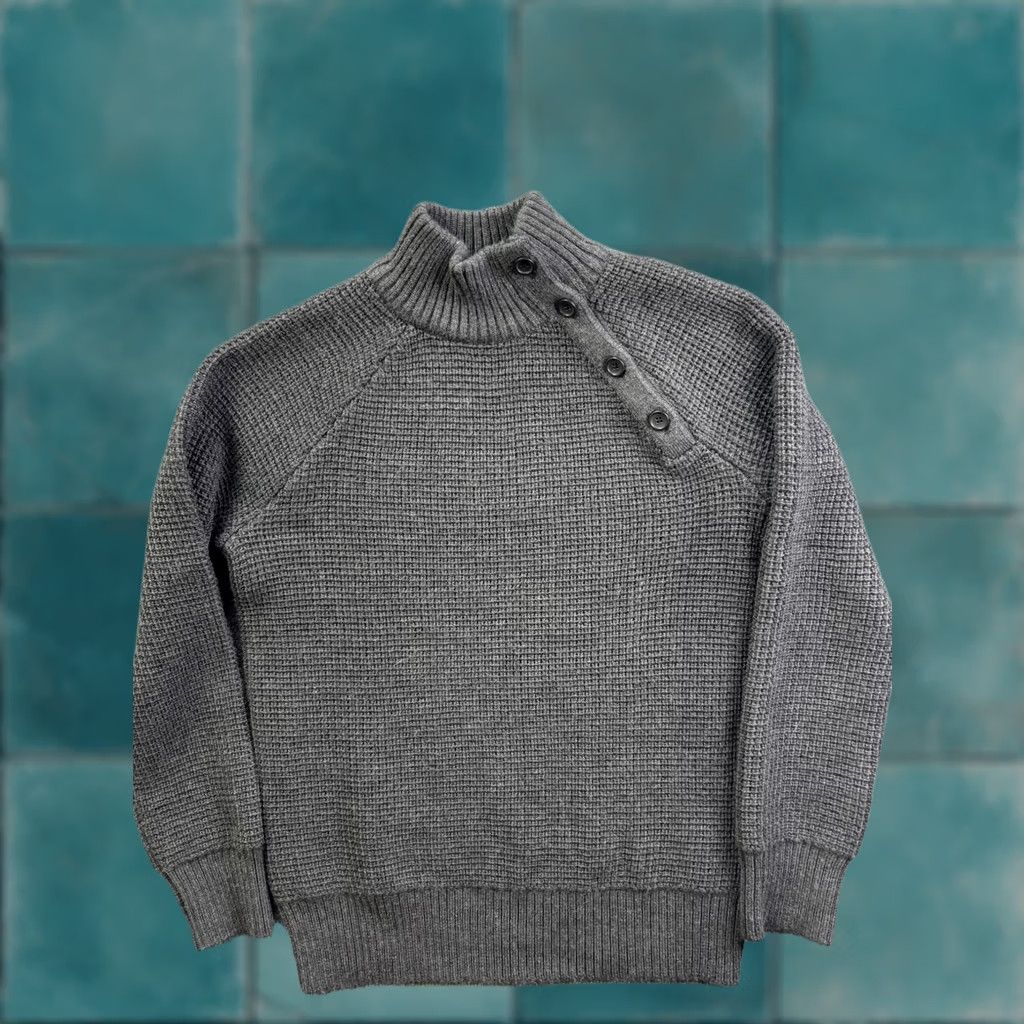 Banana Republic Banana Republic Sweater Mens L Gray Merino Wool Mock Neck Pullover Button Knit Thermal Size US L / EU 52-54 / 3 - 1 Thumbnail